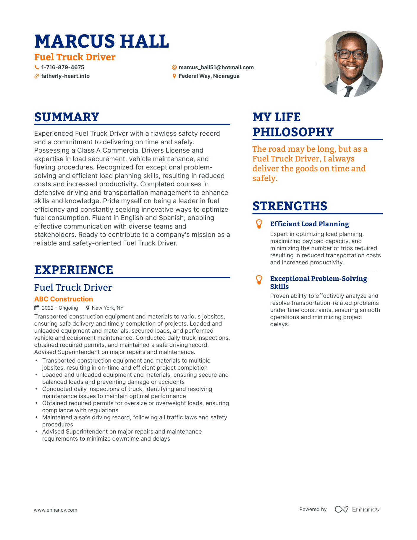 Fuel Truck Driver resume example
