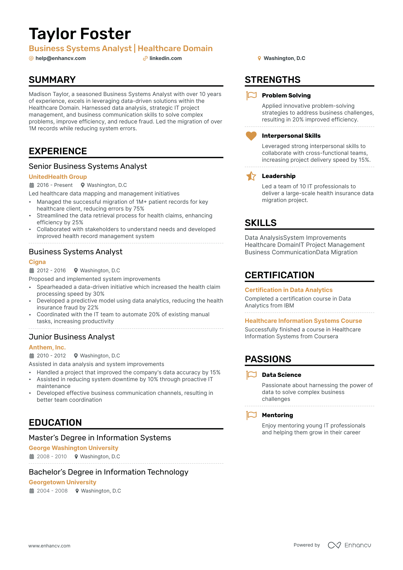 business system analyst resume example