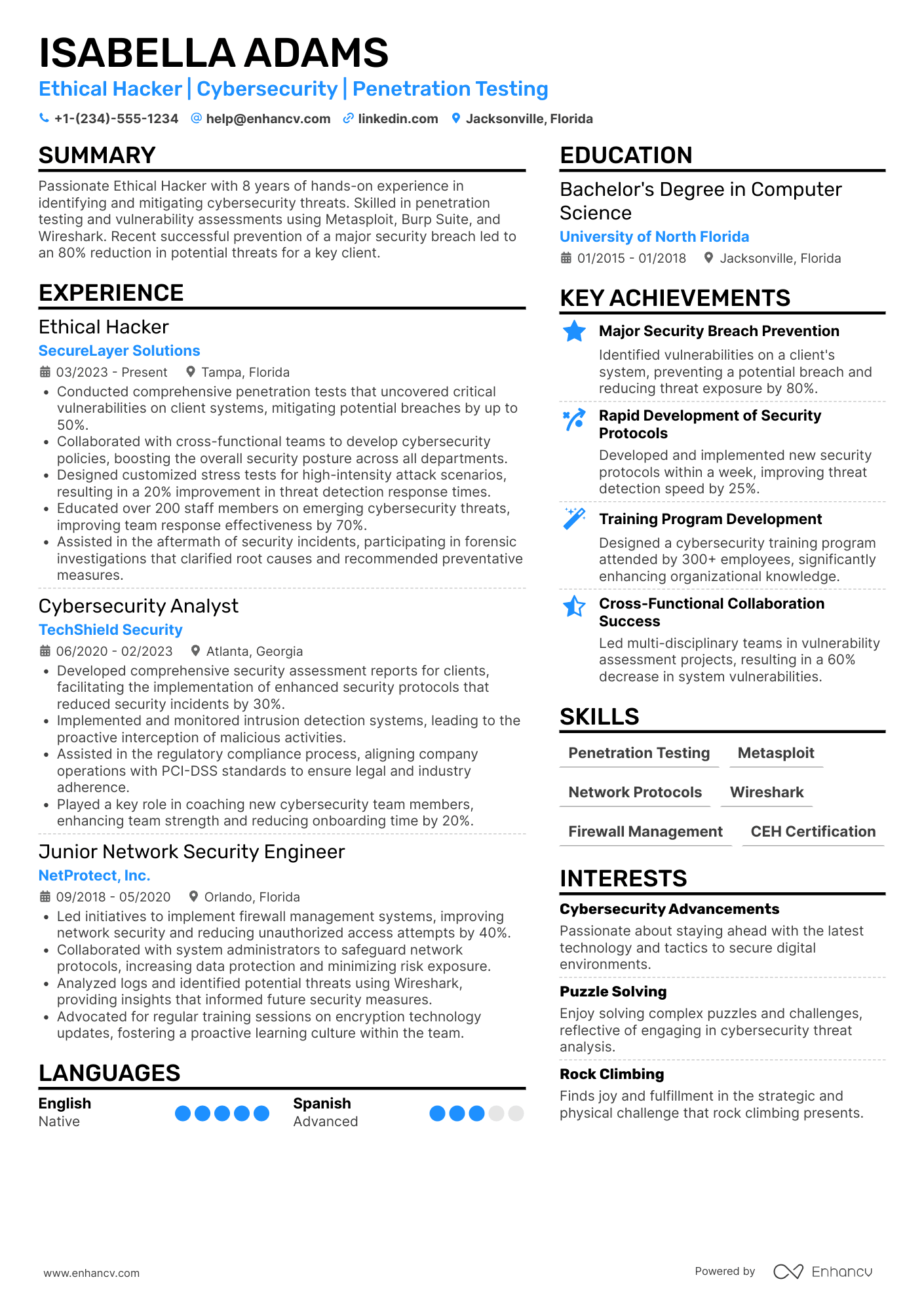 Ethical Hacker resume example