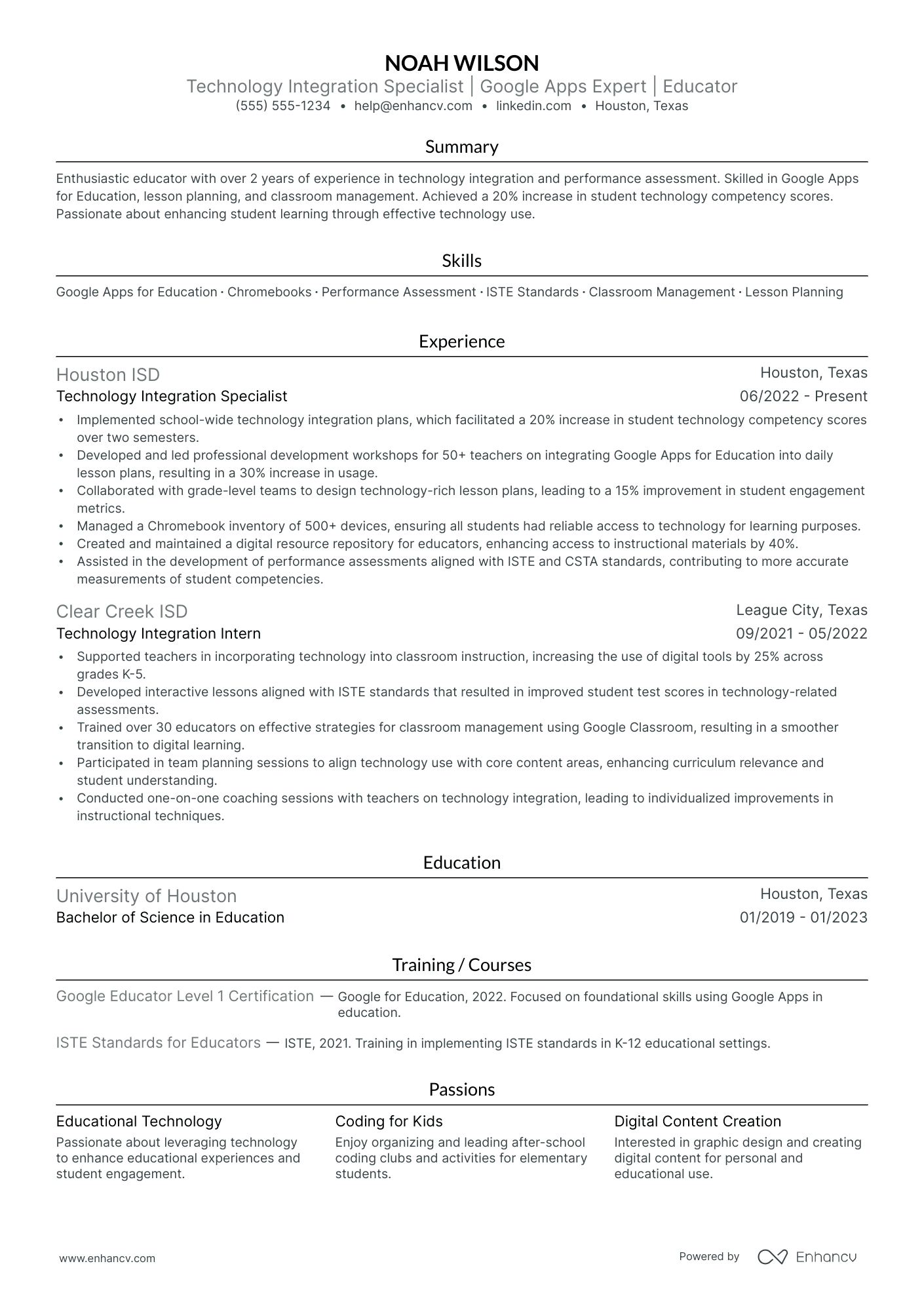 Elementary Technology Teacher resume example