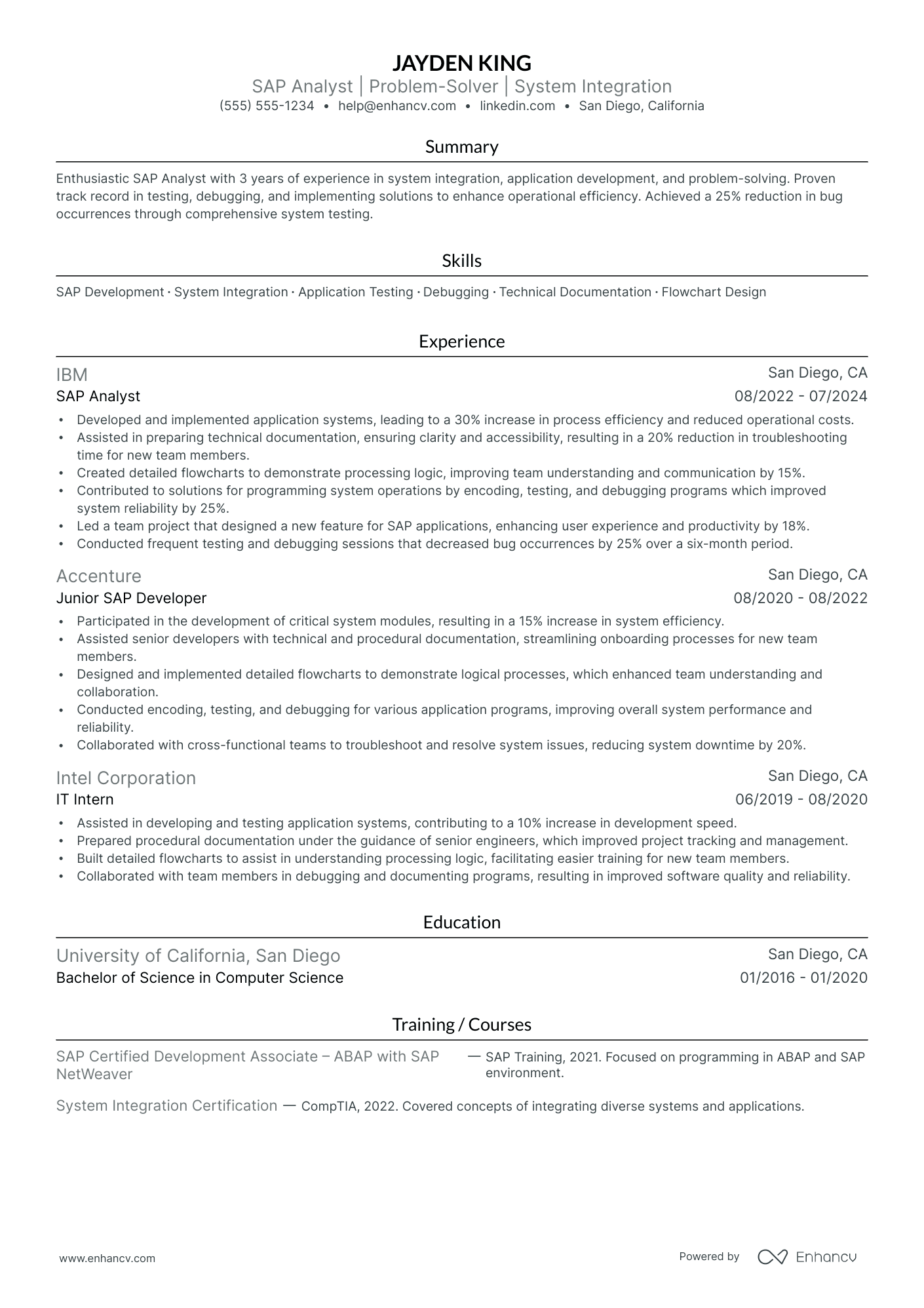 Senior SAP Analyst resume example