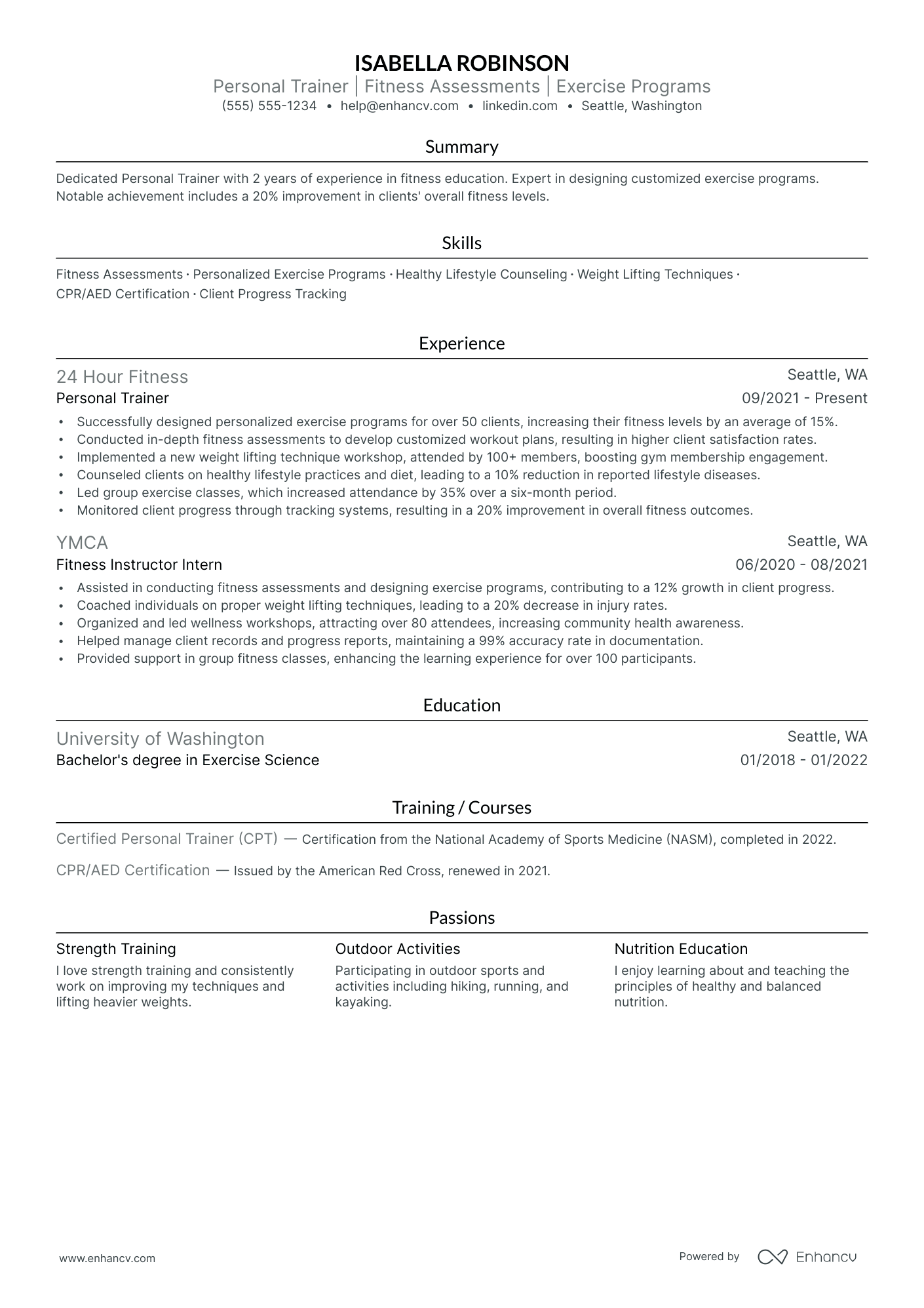 Rehabilitation Personal Trainer resume example