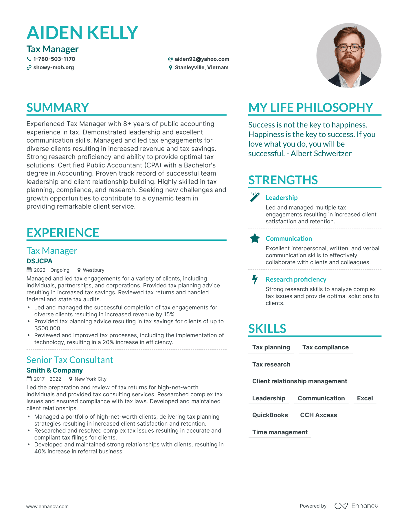 Tax Manager resume example
