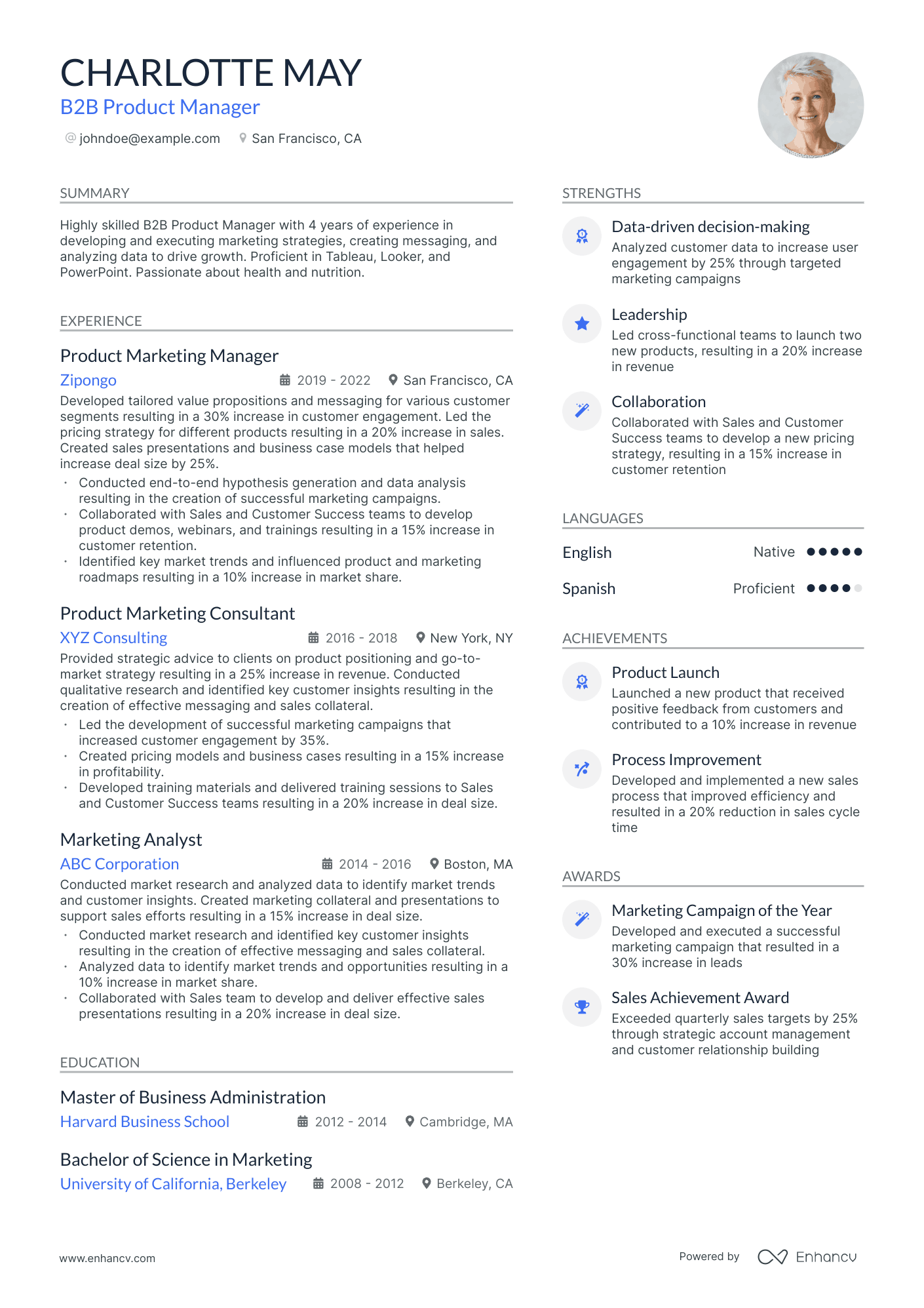 B2B Product Manager resume example