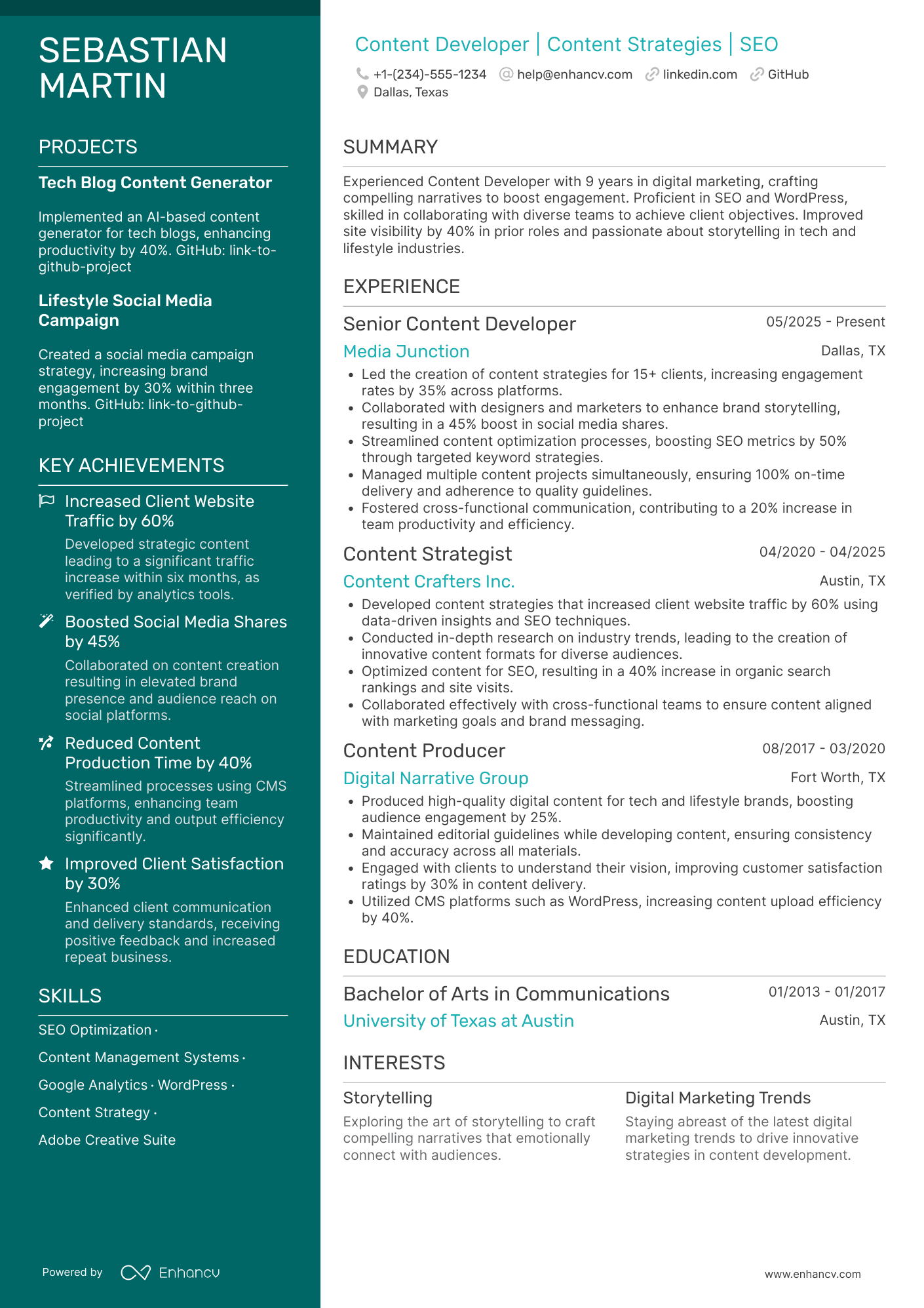 Content Developer resume example