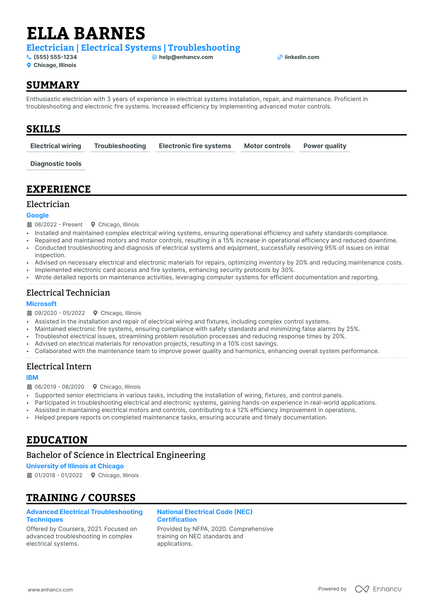 Fire Alarm Electrician resume example