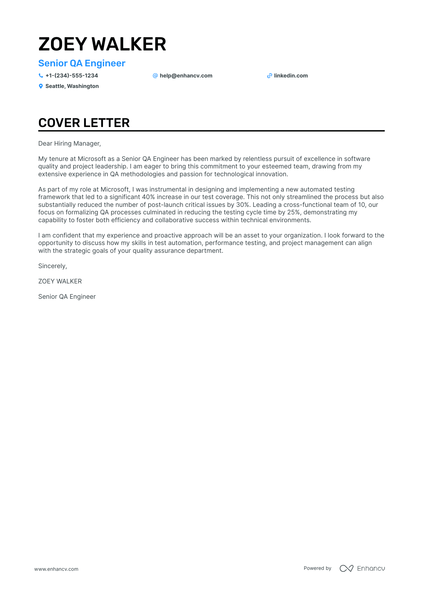 QA Manager cover letter