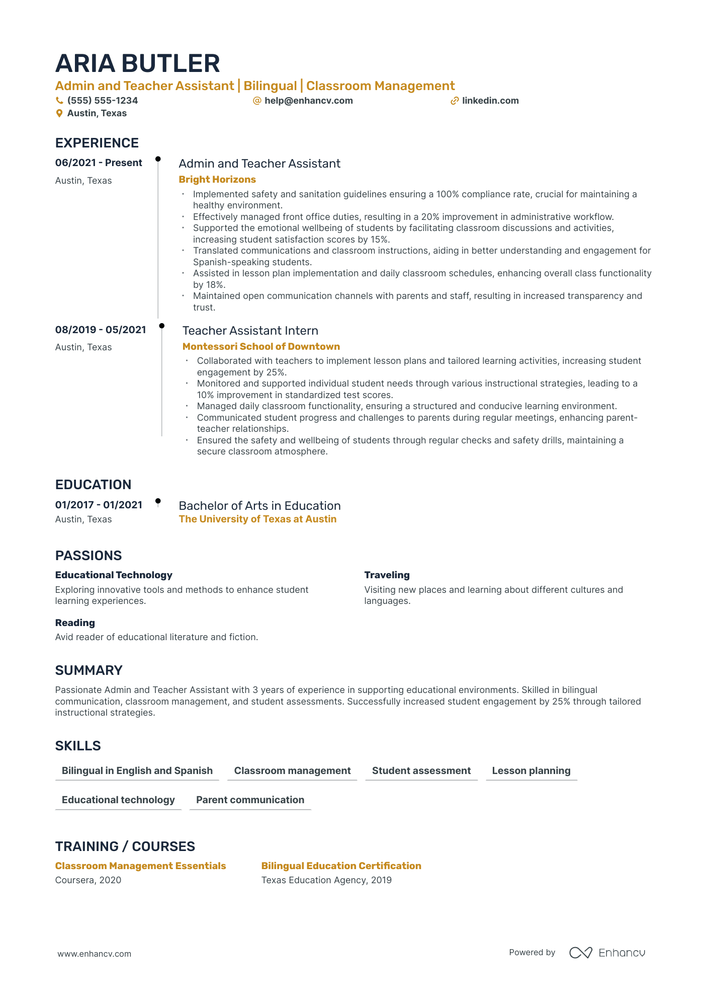 Teacher Assistant resume example