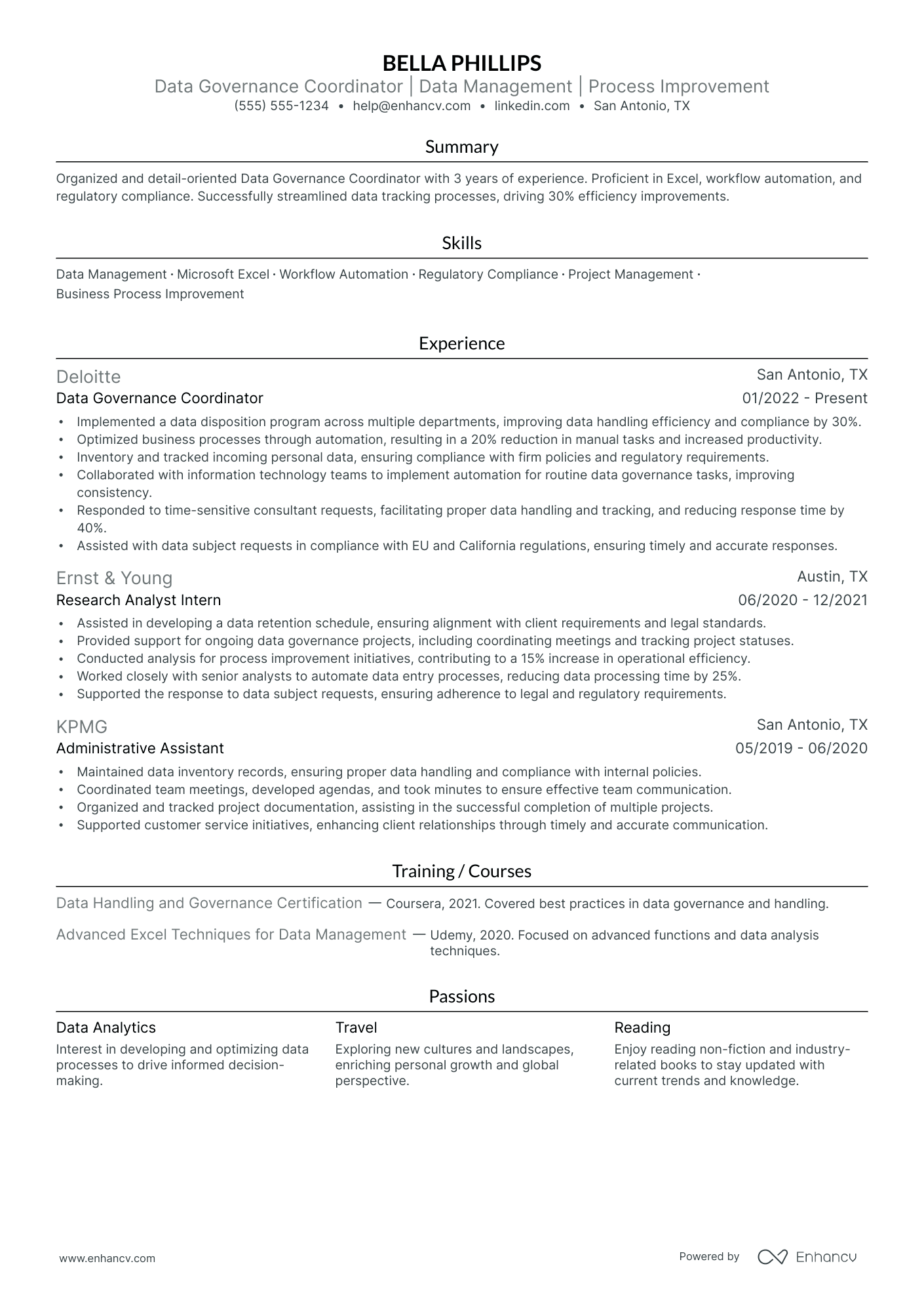 Data Governance Coordinator resume example