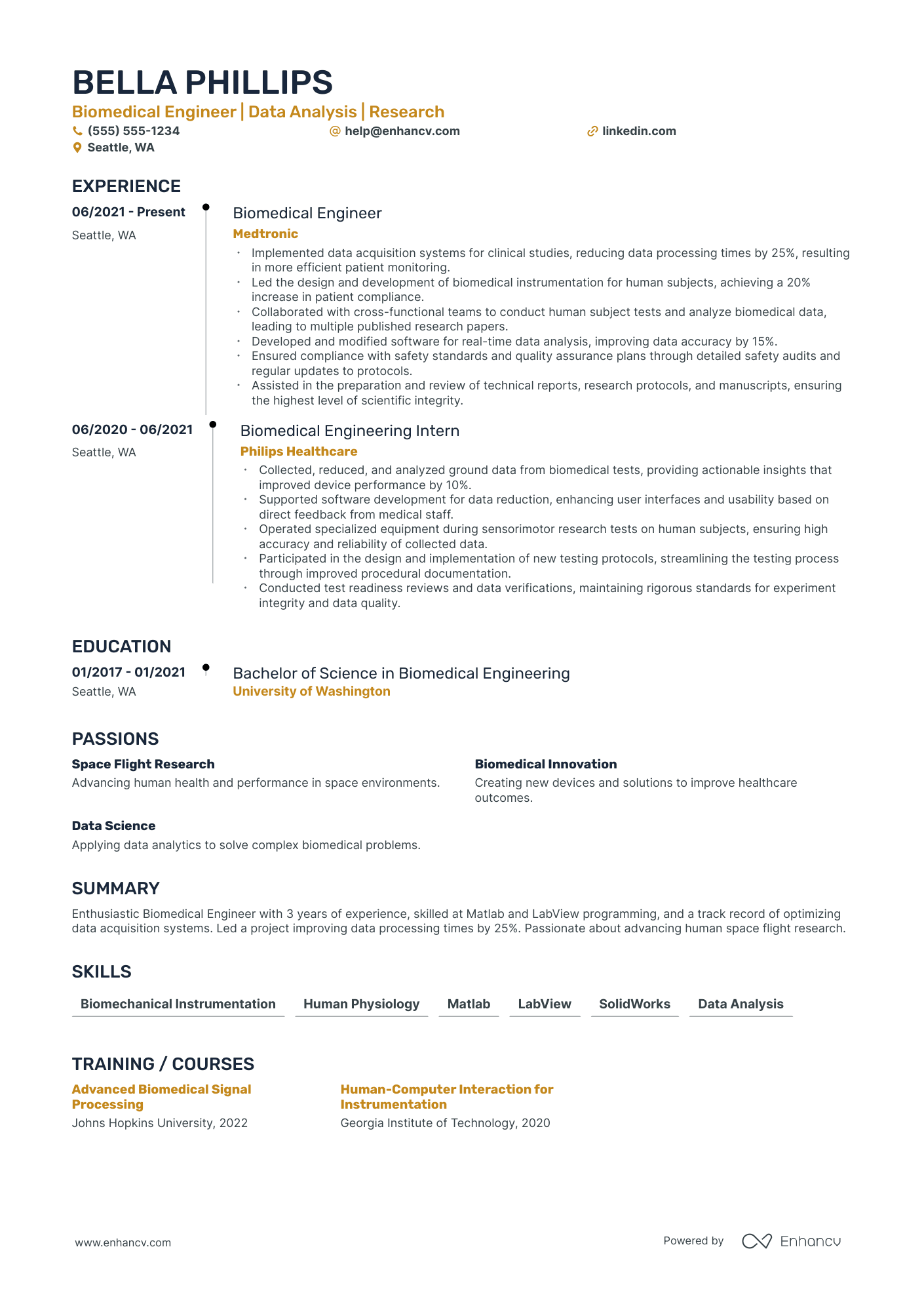 Biomedical Engineer resume example