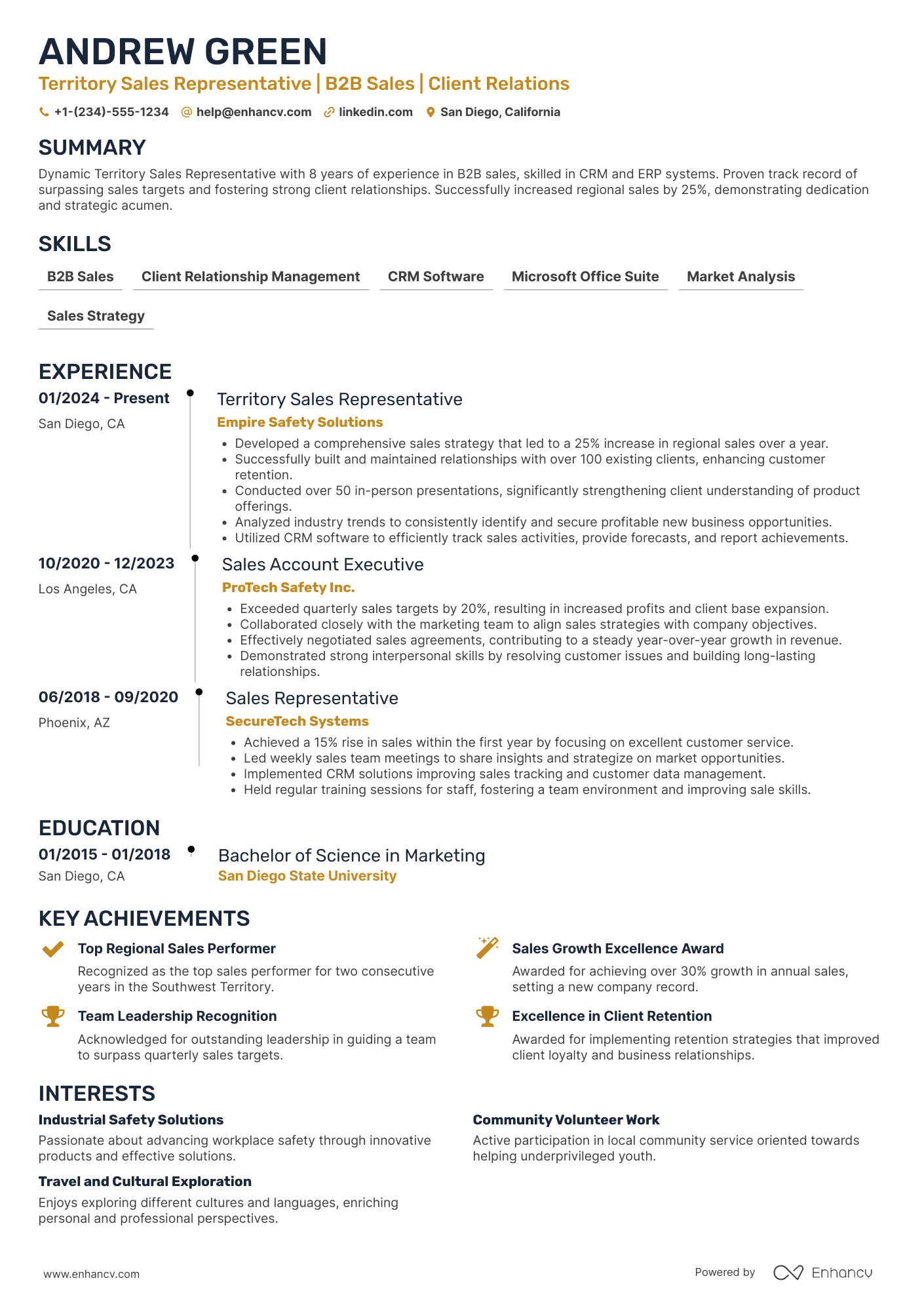 Territory Sales Representative resume example