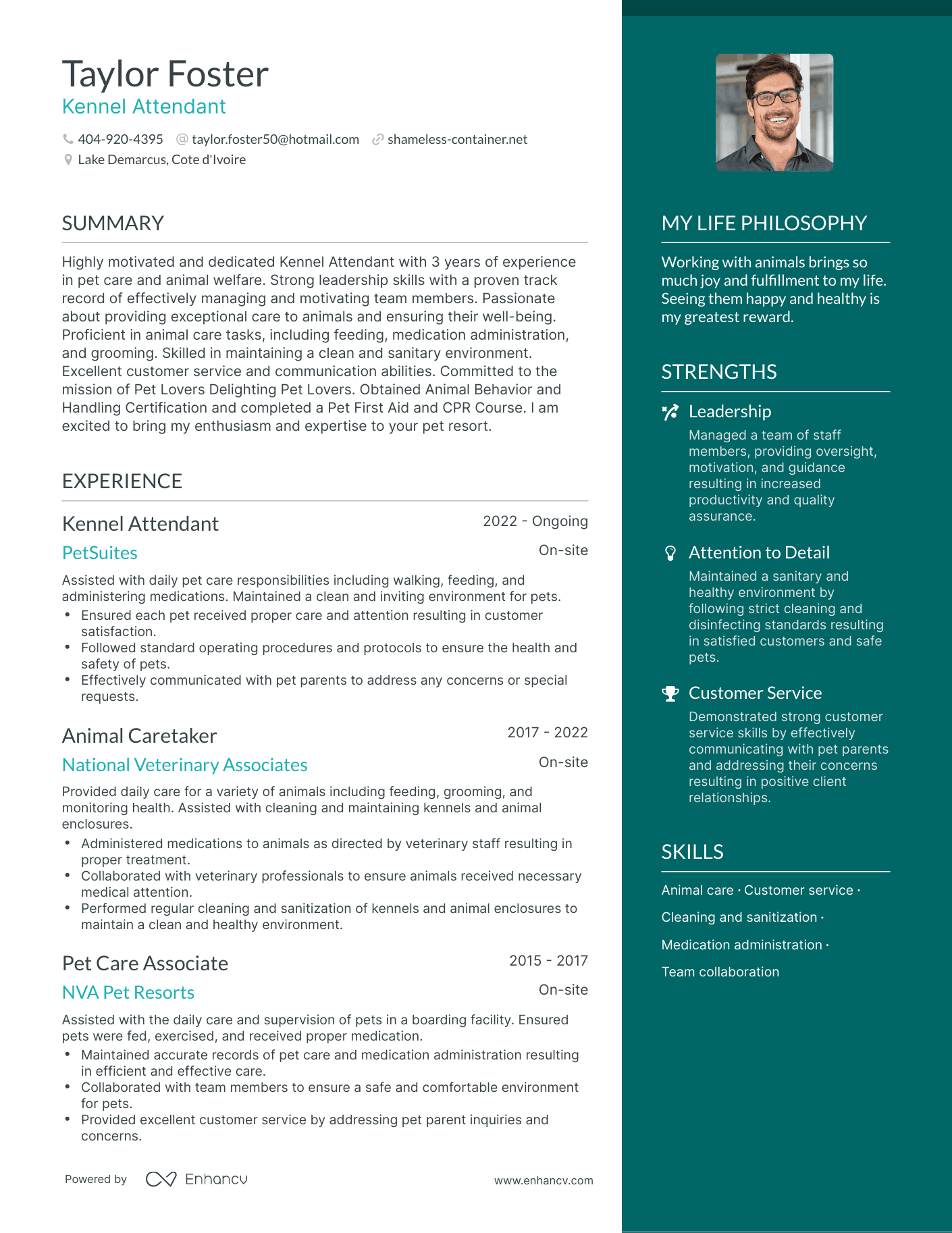 Kennel Attendant resume example