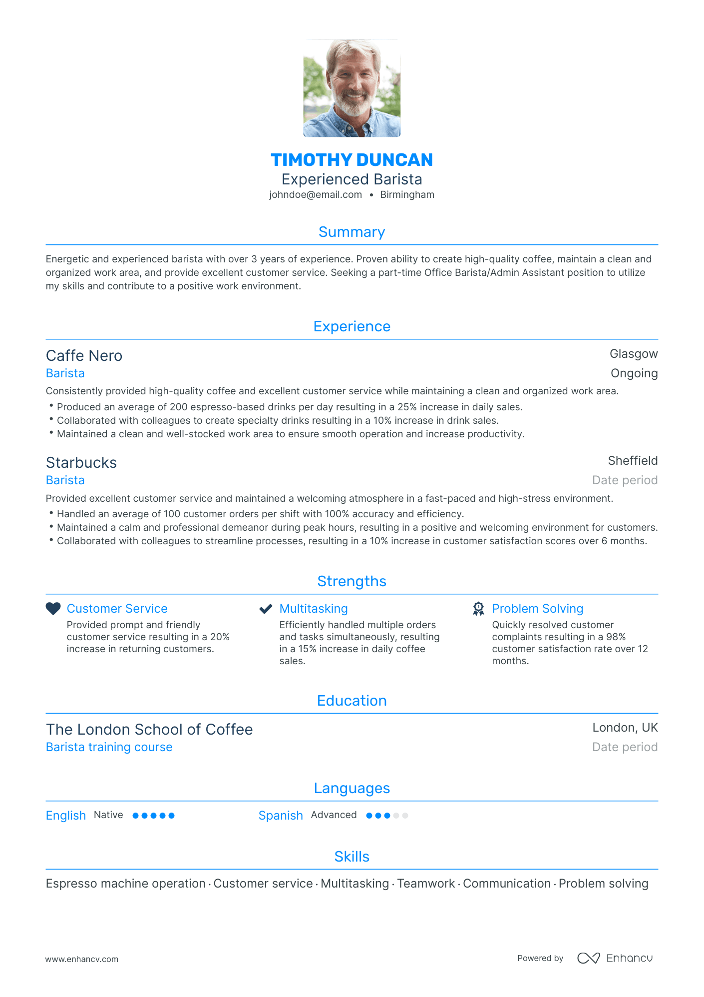 3 Barista CV Examples for 2023