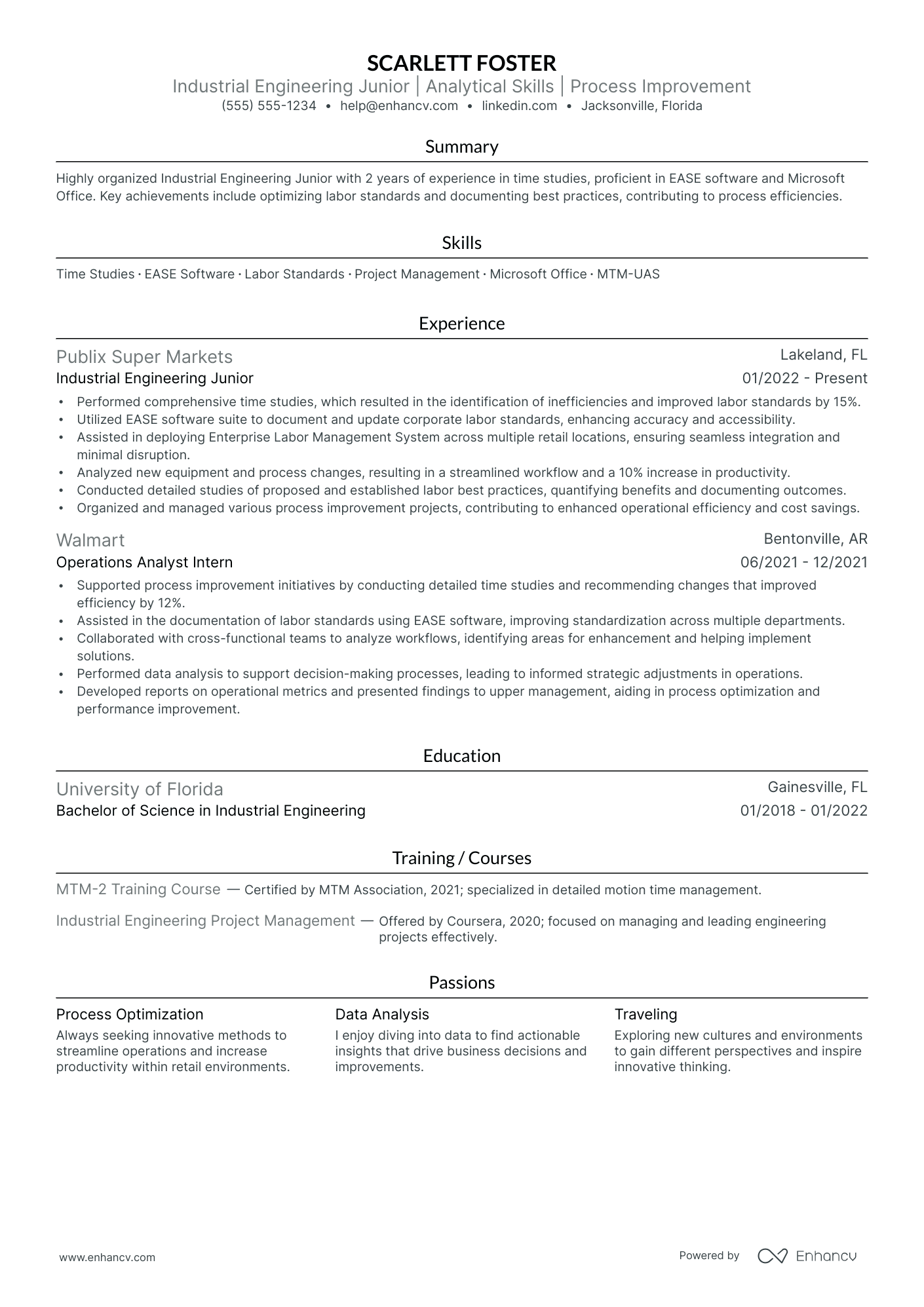 Industrial Engineer resume example