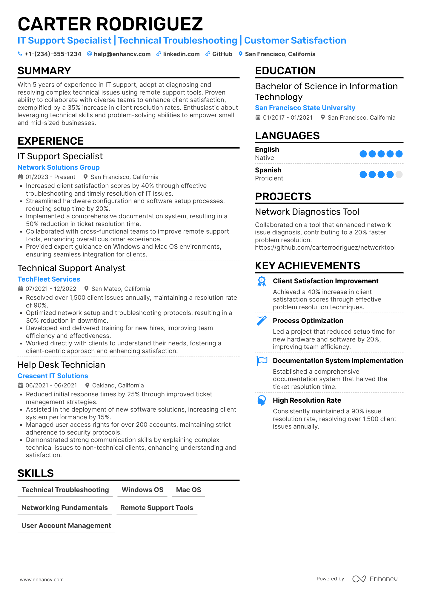 Help Desk resume example