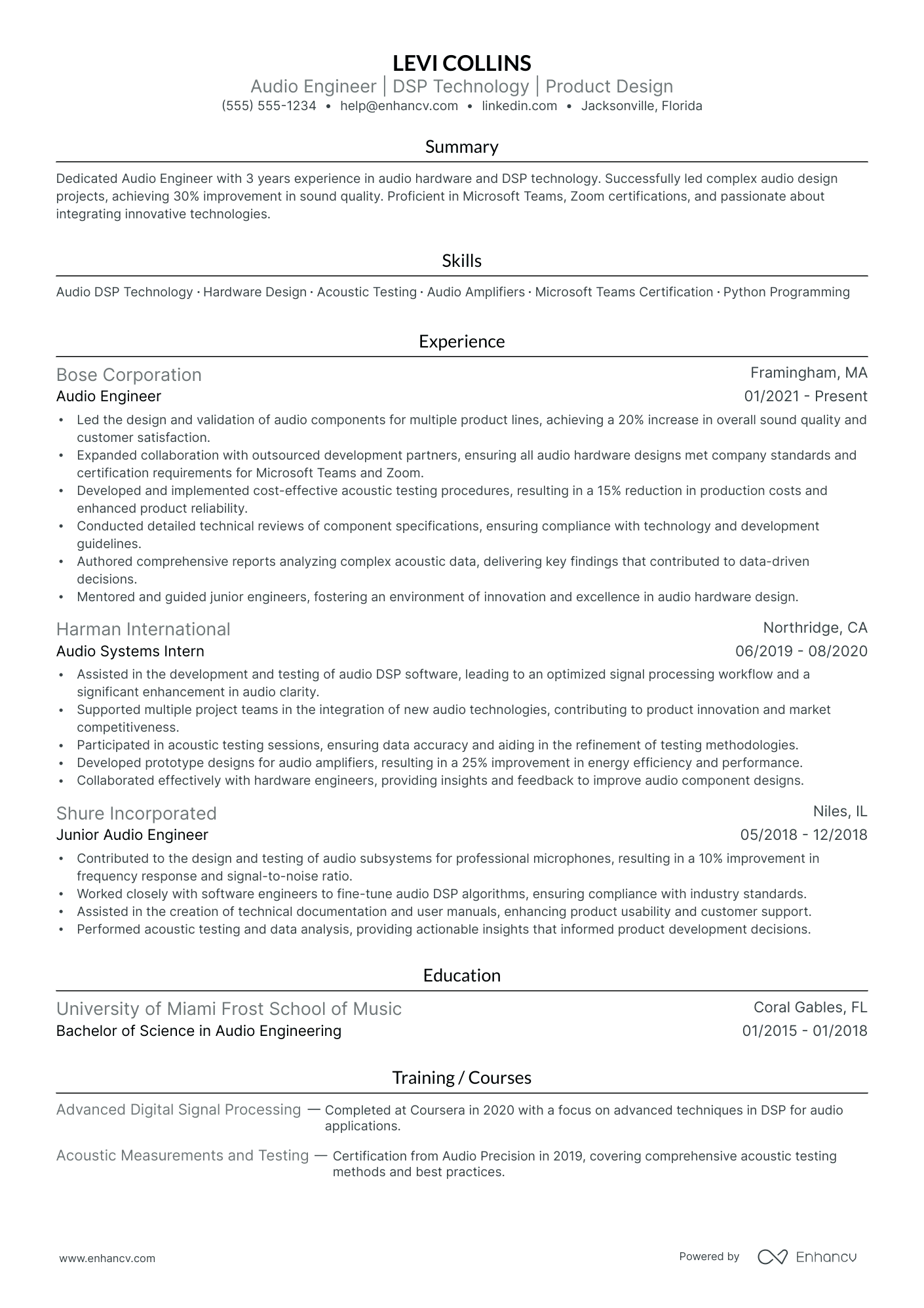 Senior Audio Engineer resume example