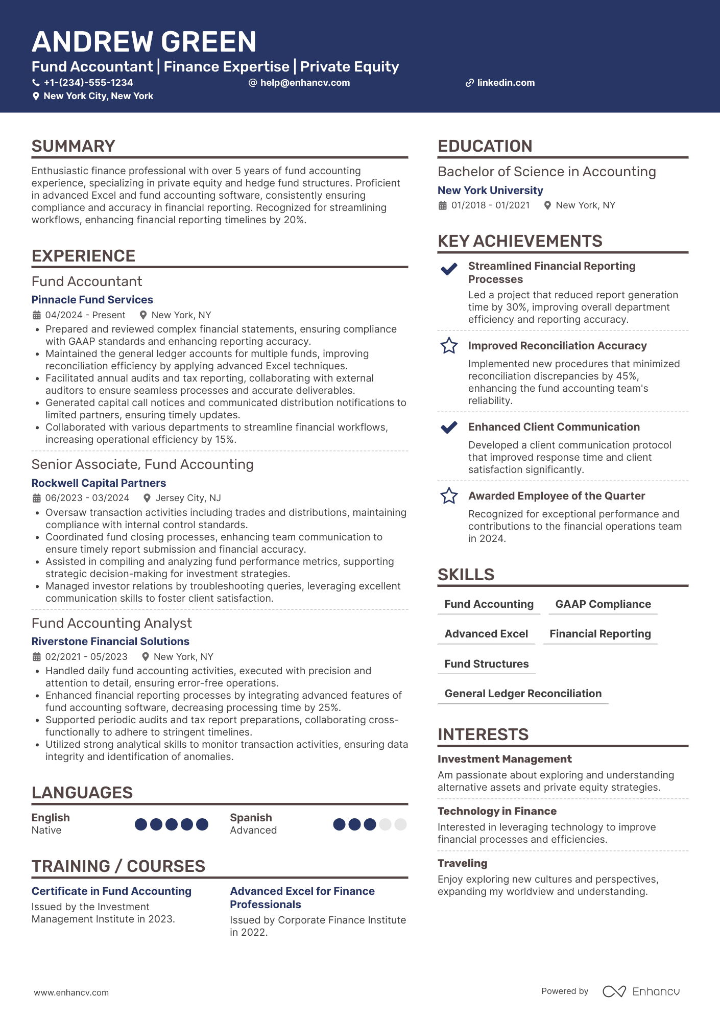Fund Accountant resume example