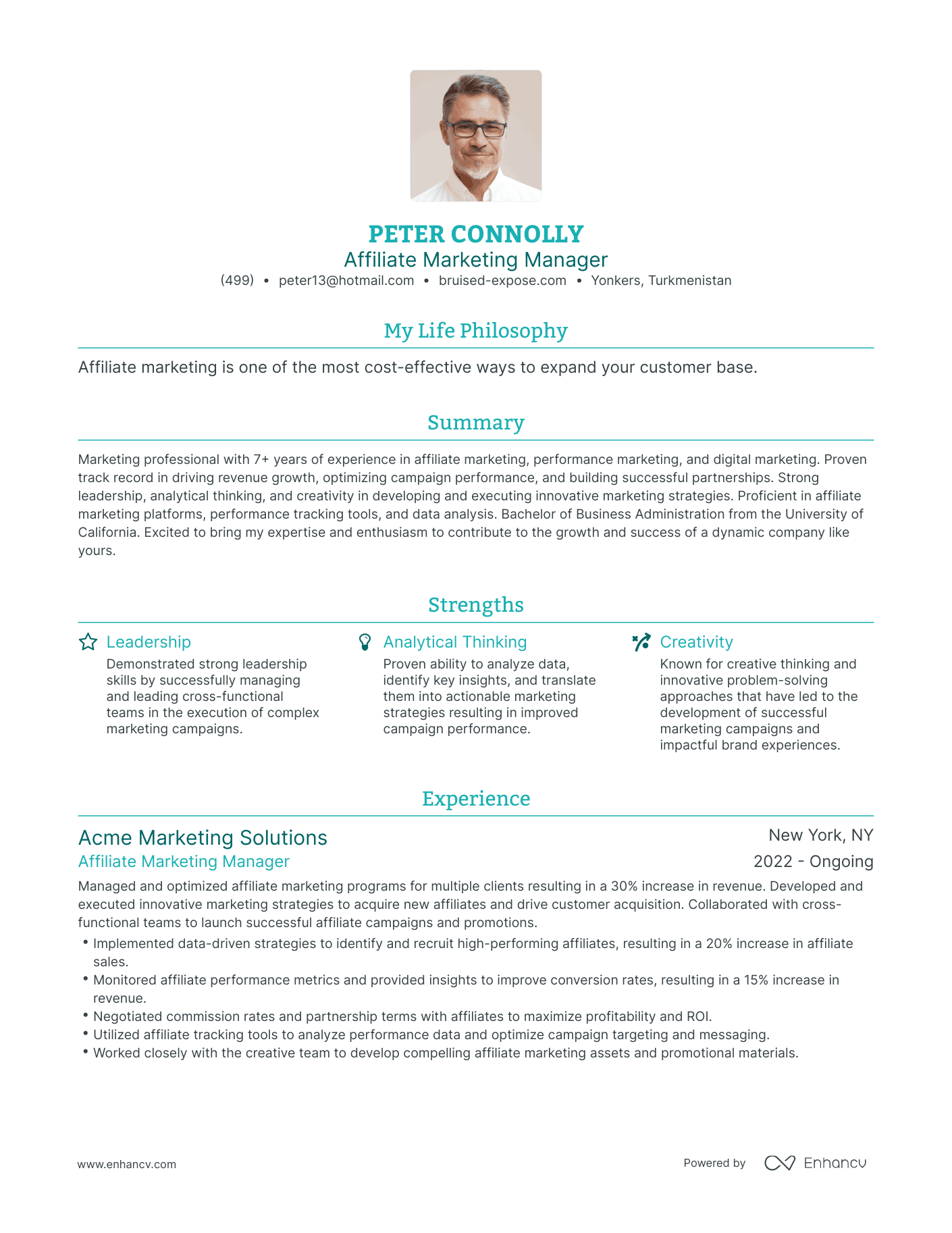 Modern Affiliate Marketing Manager Resume Example