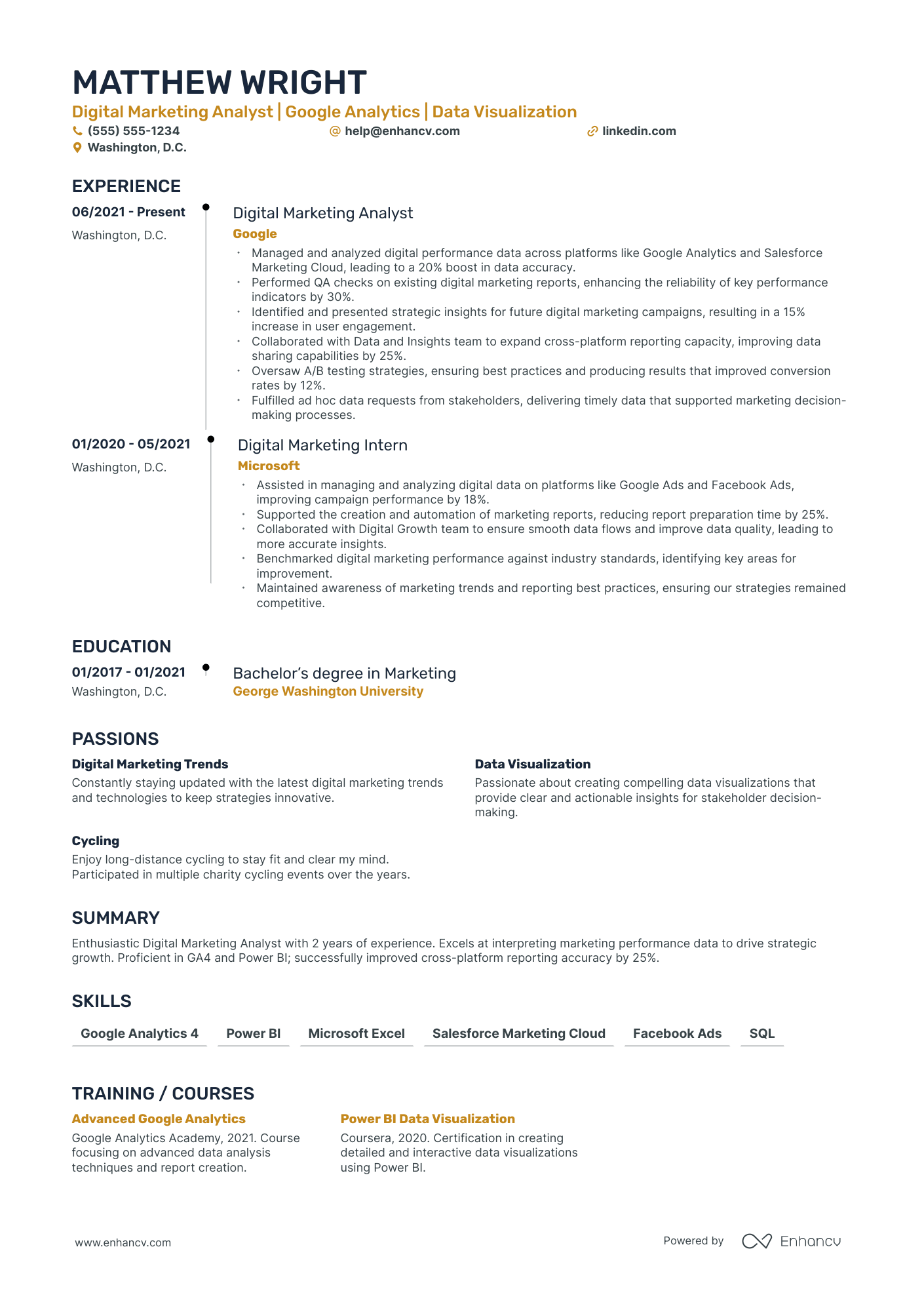 Data Visualization resume example