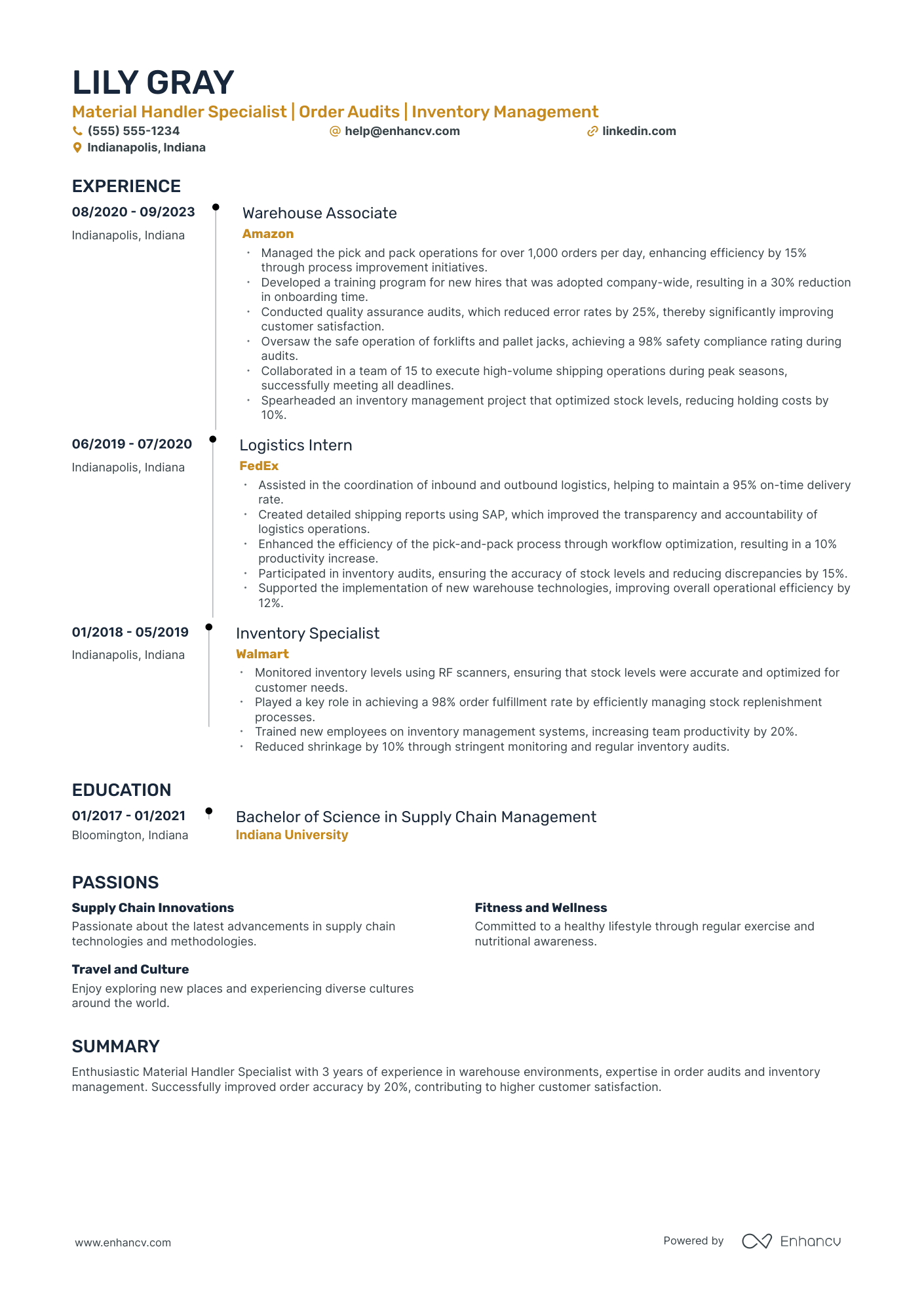 Material Handler Specialist resume example