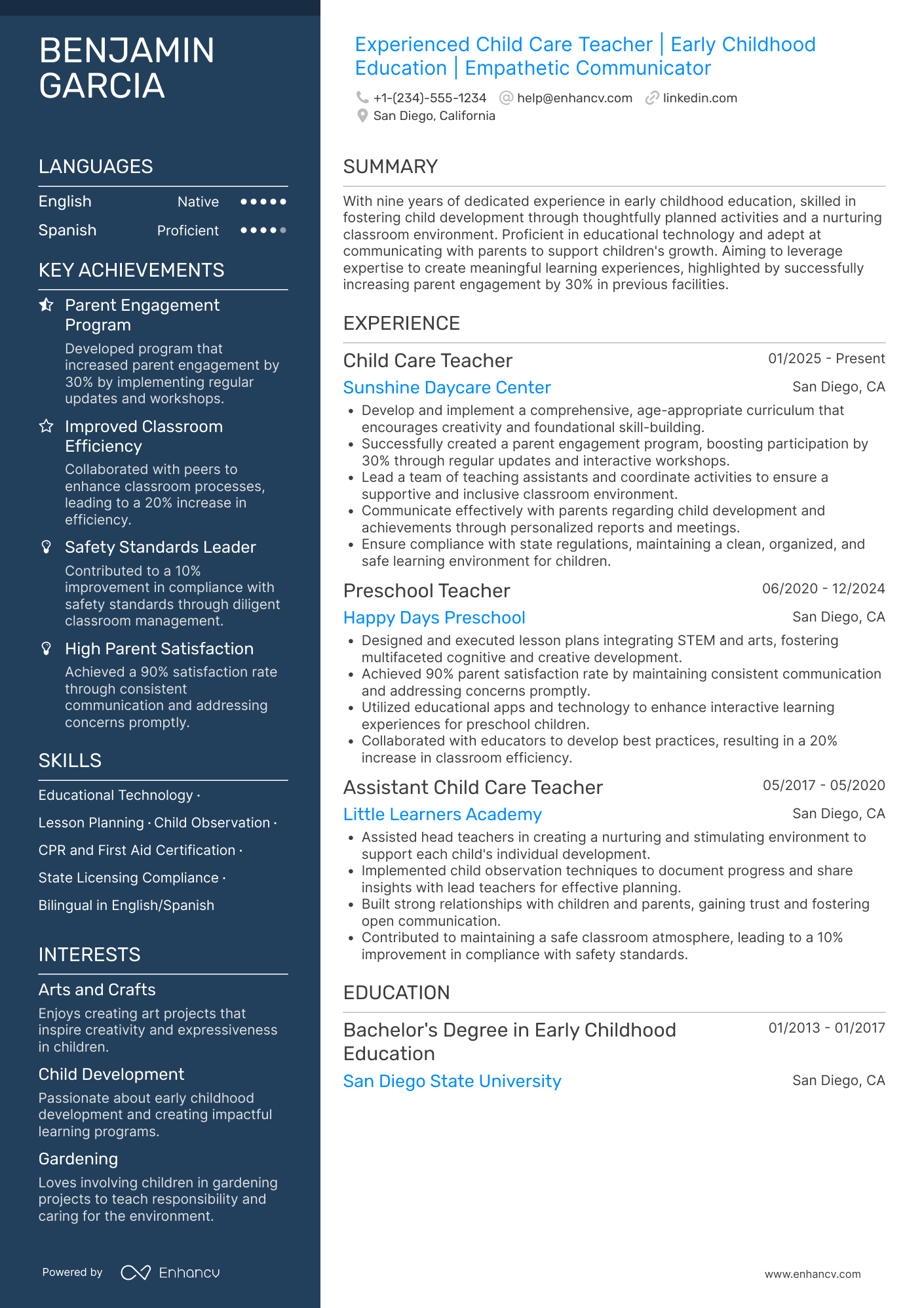 Child Care resume example