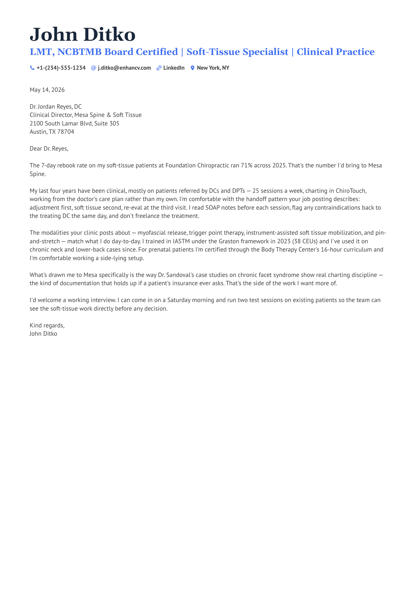 Massage Therapist cover letter