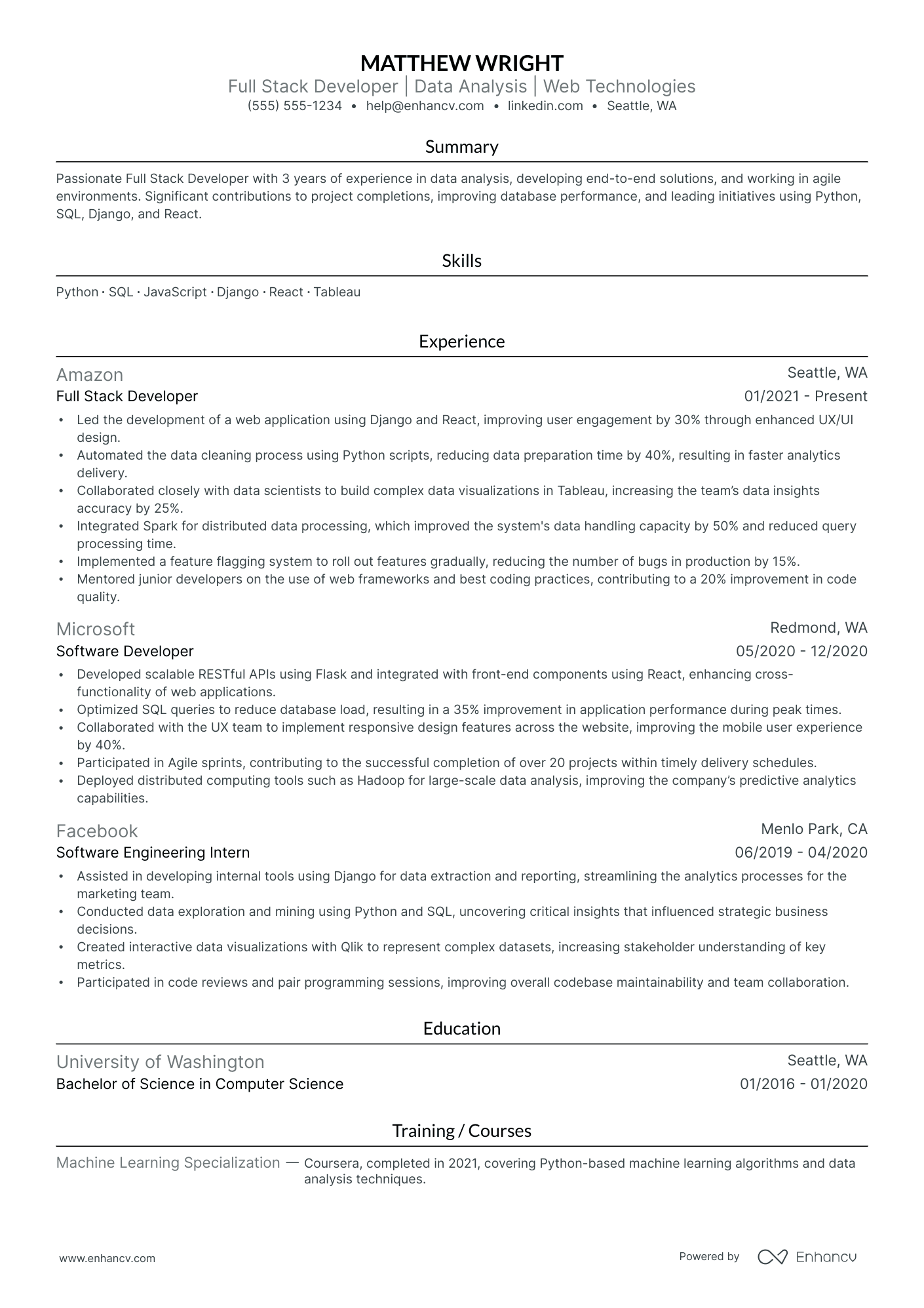 Python Full Stack Developer resume example