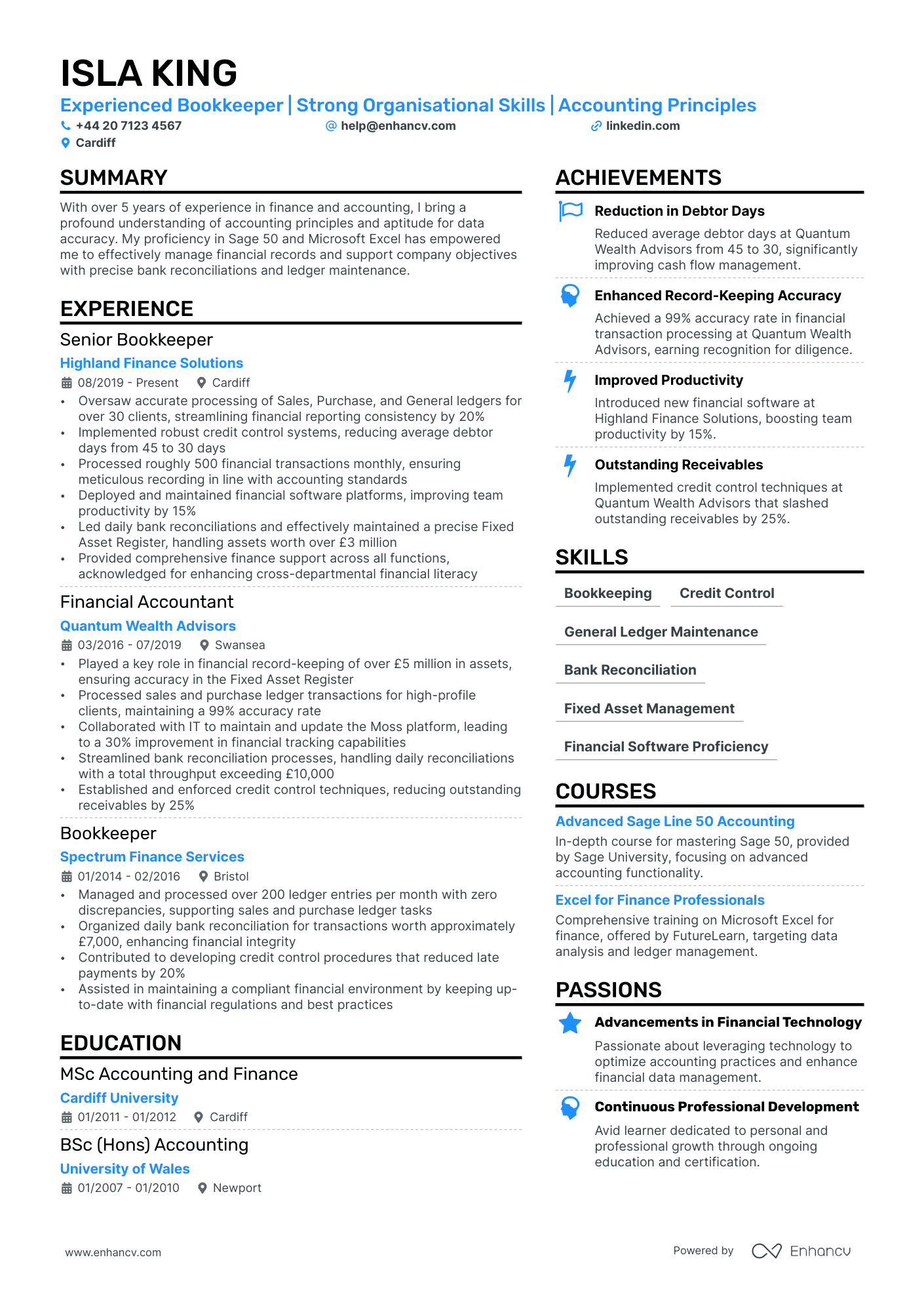 Bookkeeper cv example