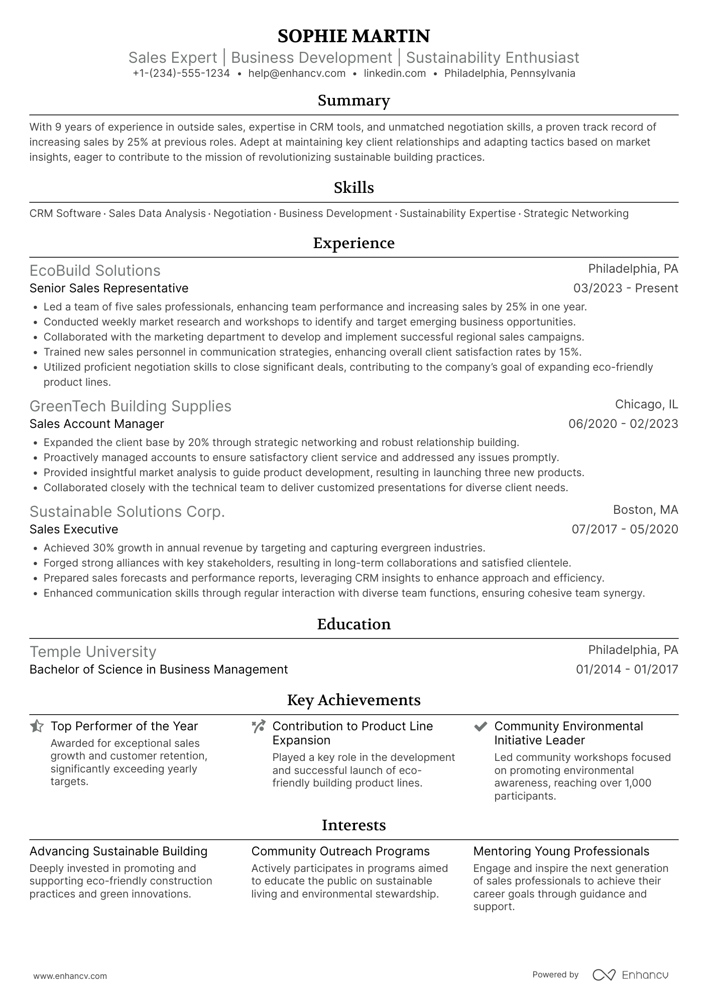 Outside Sales resume example