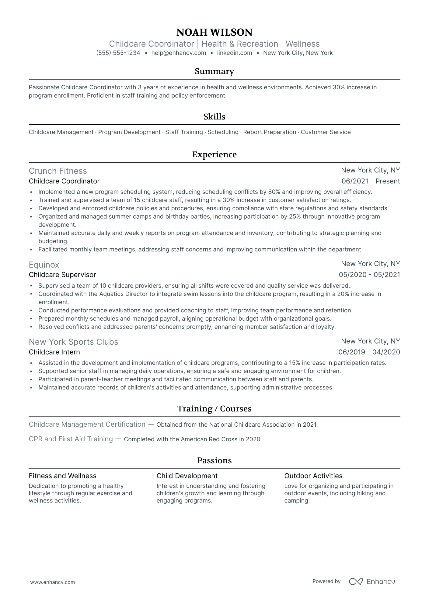 Childcare Coordinator resume example