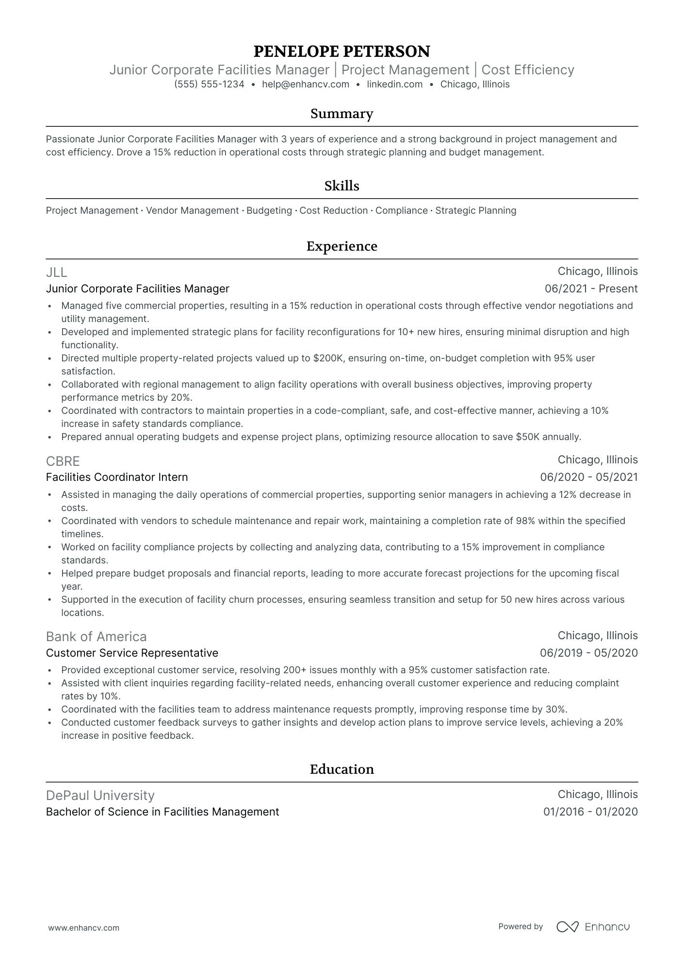 Corporate Facilities Manager resume example