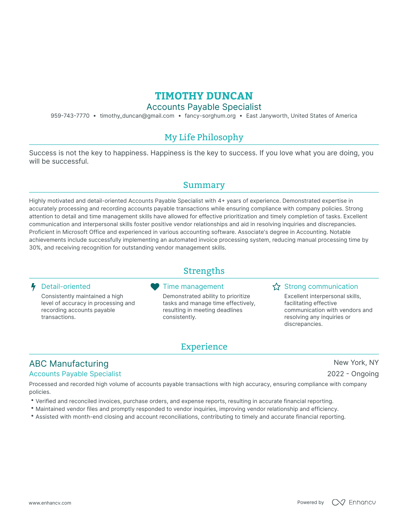 Modern Accounts Payable Specialist Resume Example