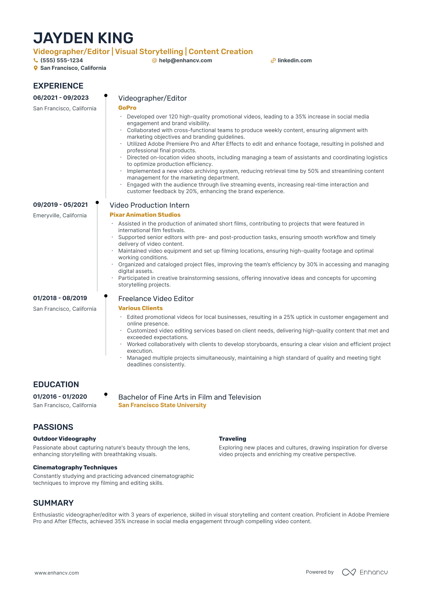 Corporate Video Editor resume example