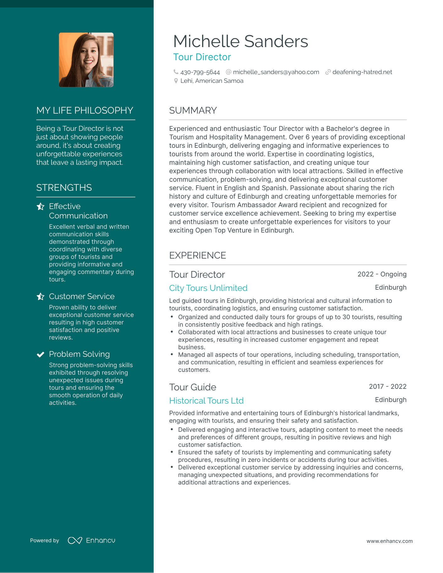 Tour Director resume example