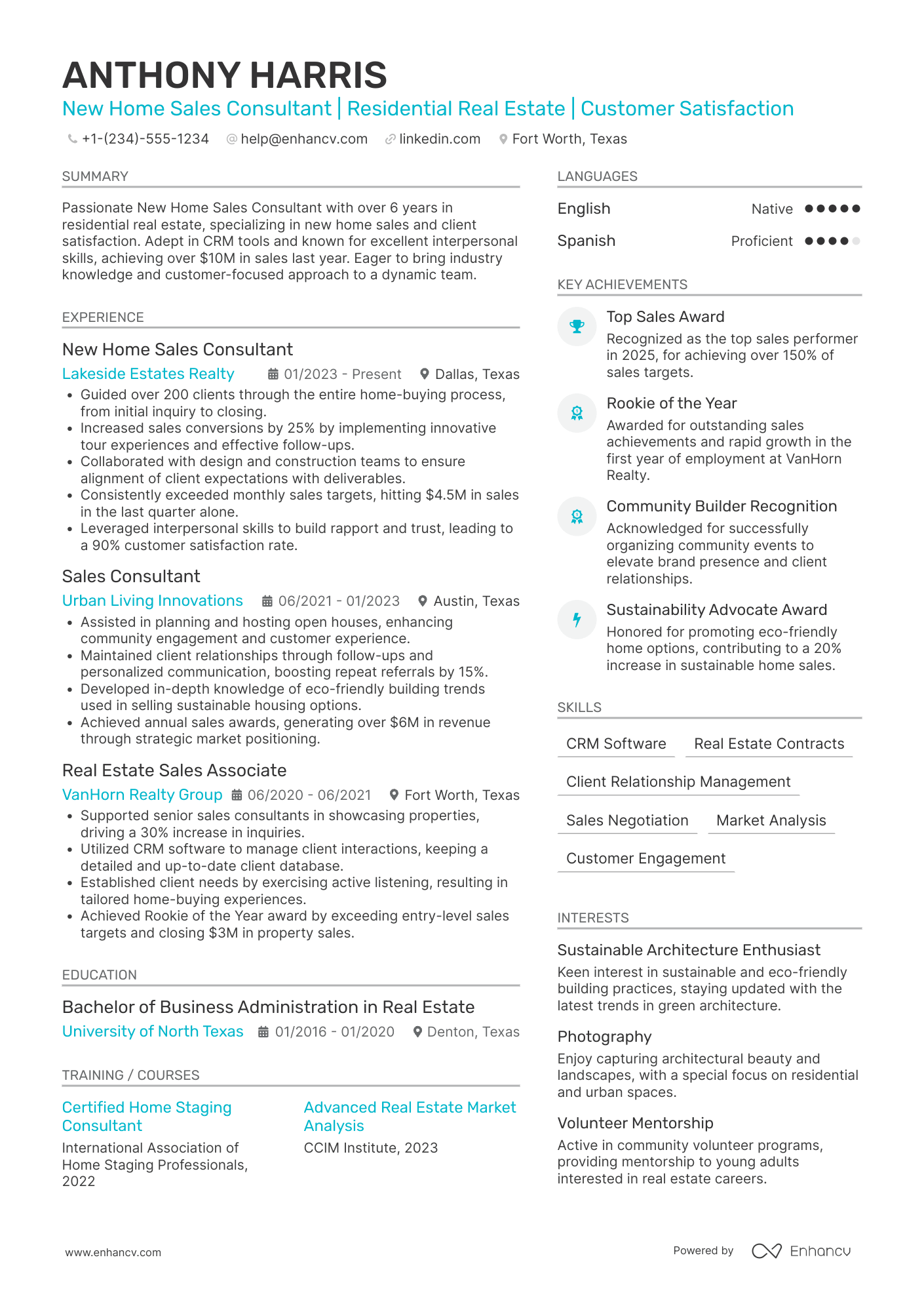 New Home Sales Consultant resume example