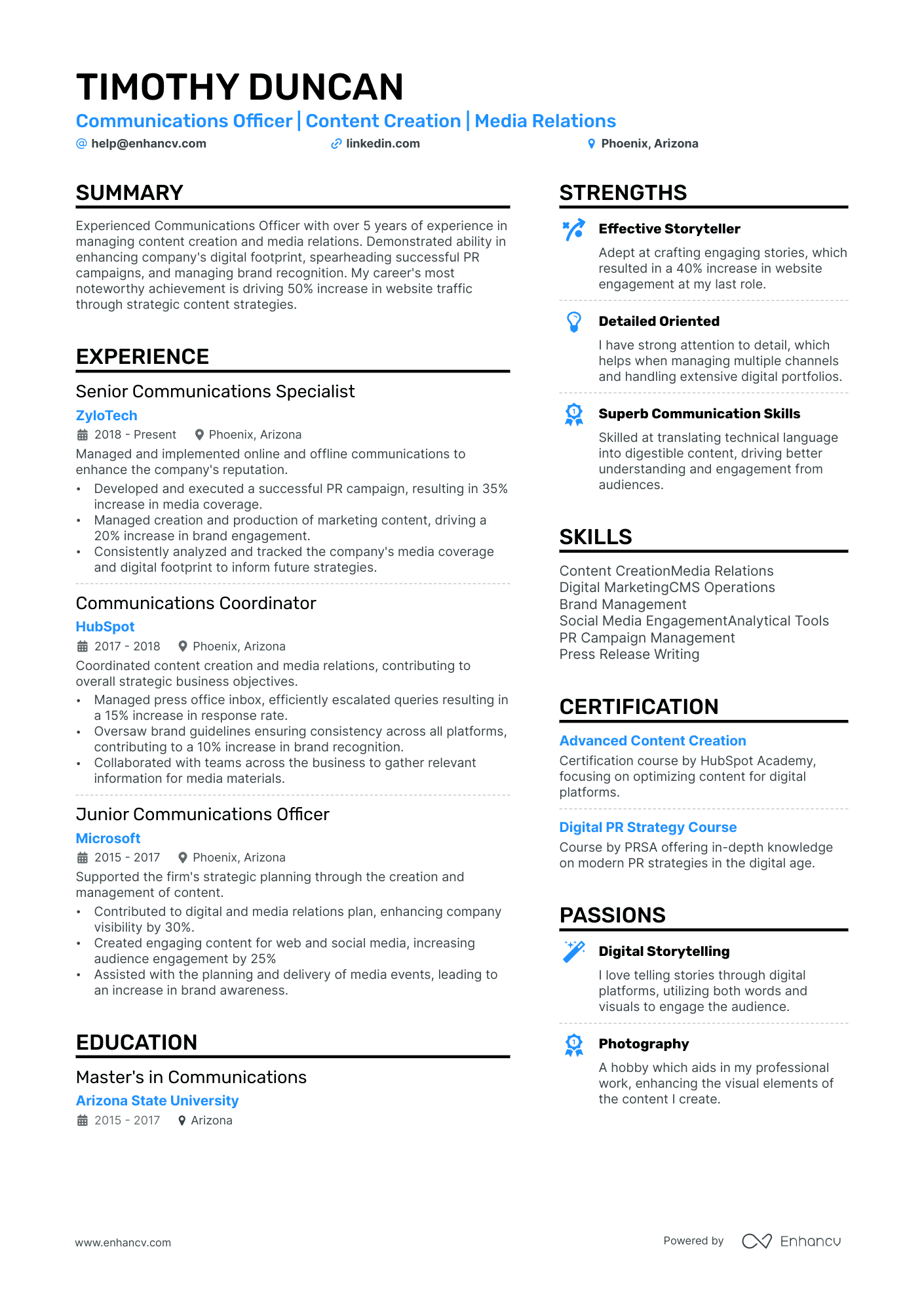 Communications Officer resume example