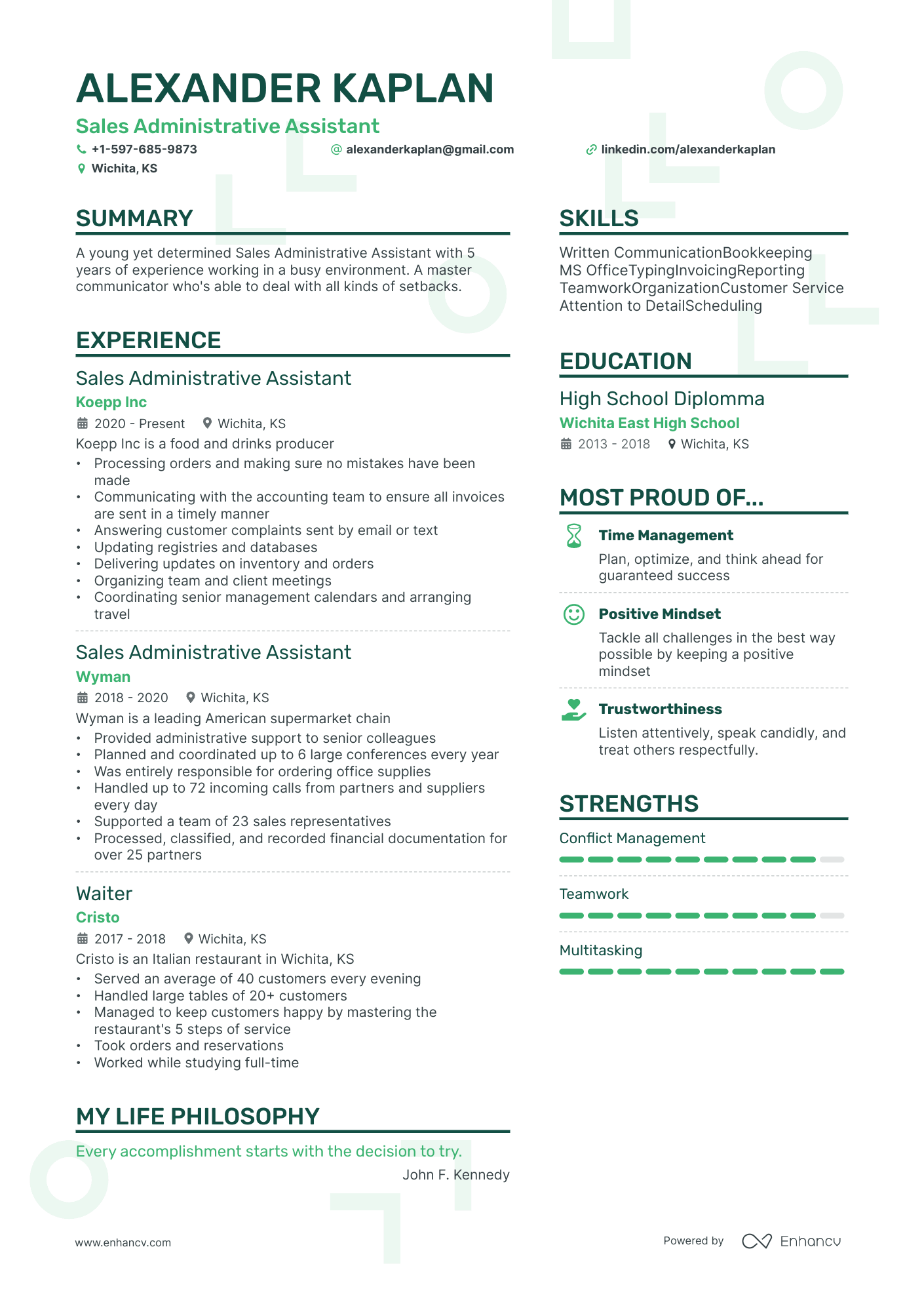 Sales Administrative Assistant resume example