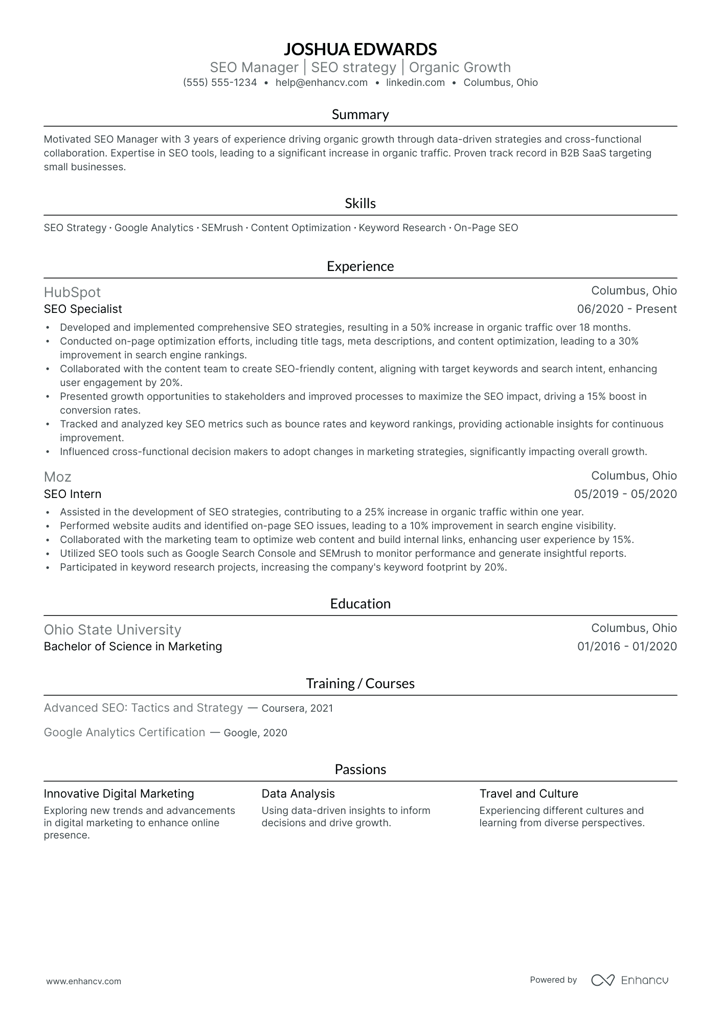 SEO Manager resume example