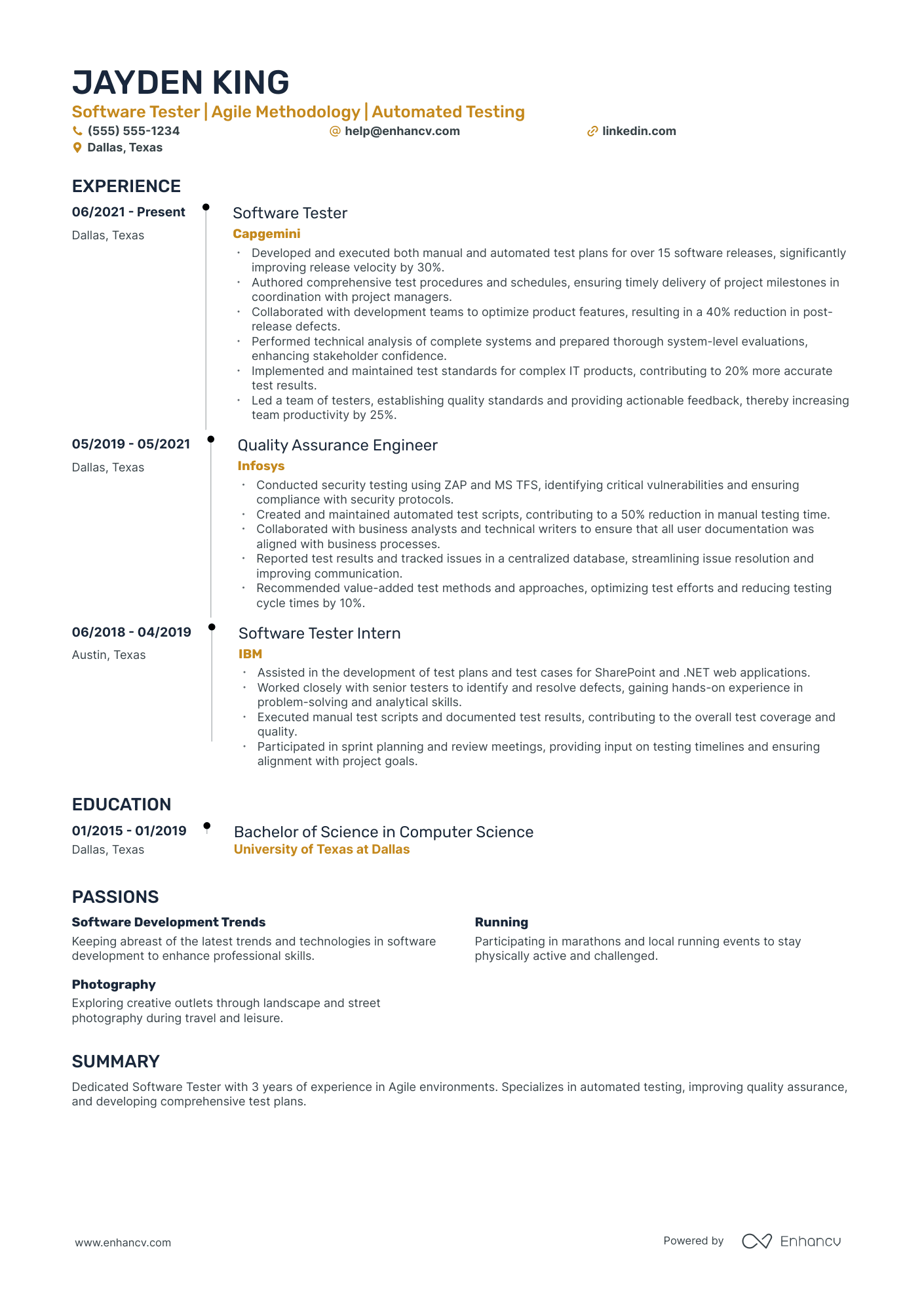 Software Automation Tester Resume Example Resume Example