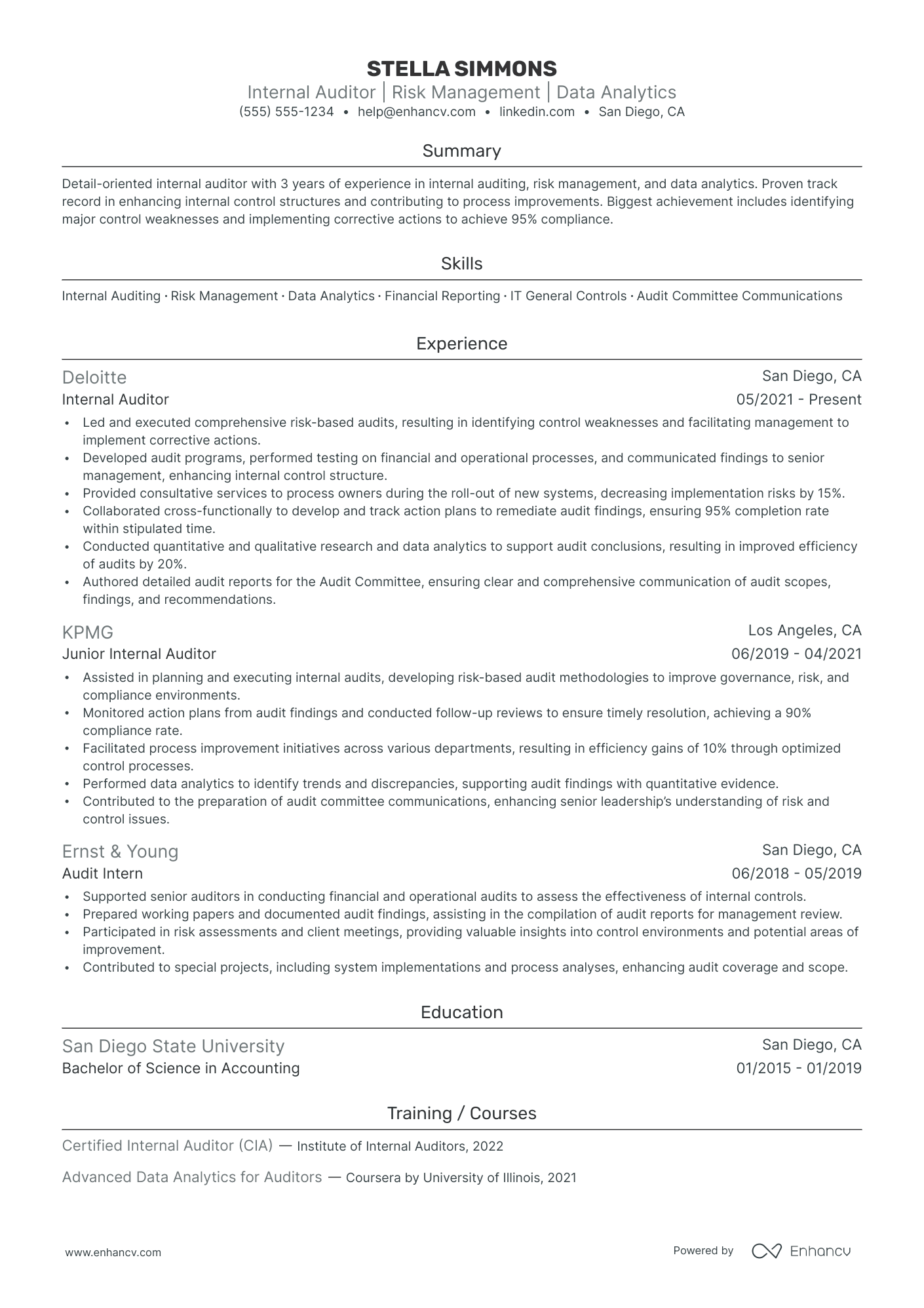 Internal Auditor resume example