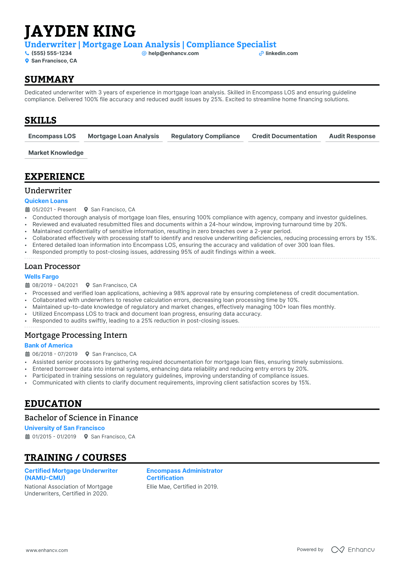 Mortgage Underwriter resume example