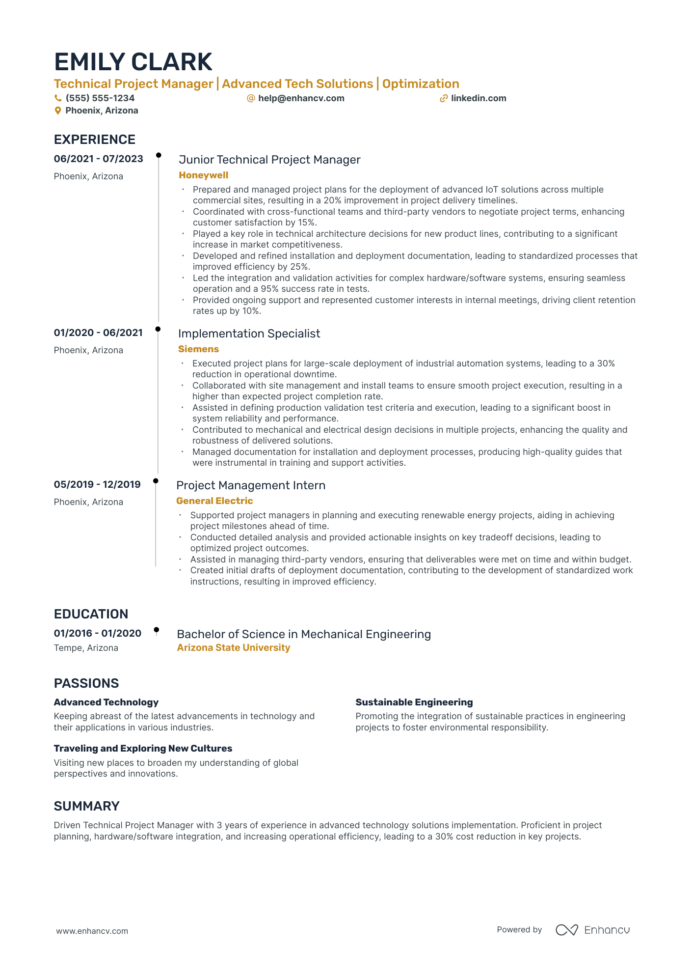 IT Technical Project Manager resume example