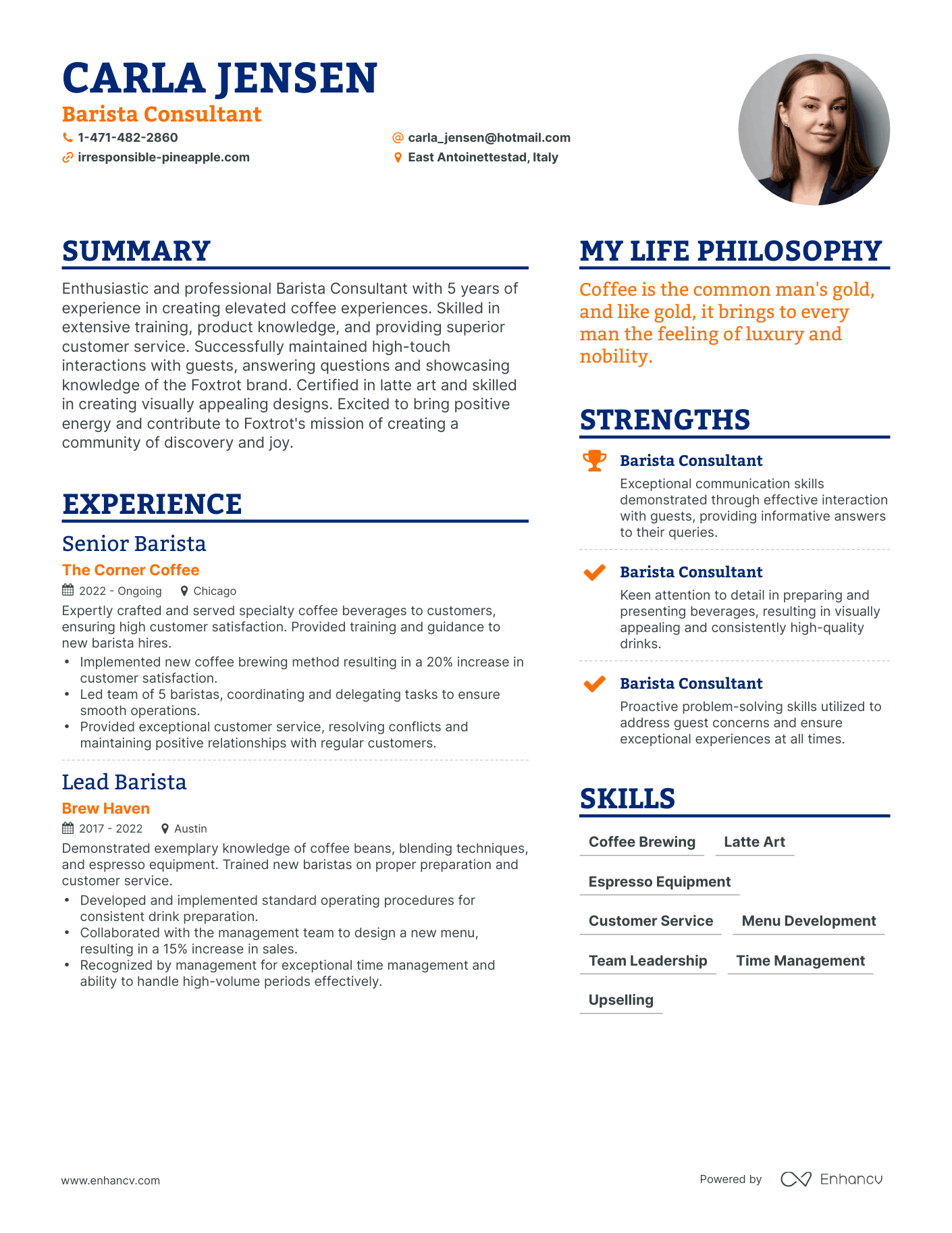 Barista Consultant resume example