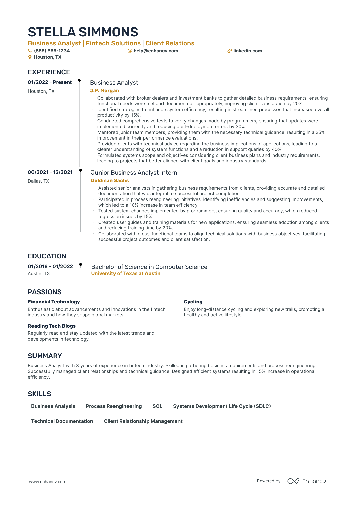 Senior Small Business Consultant resume example