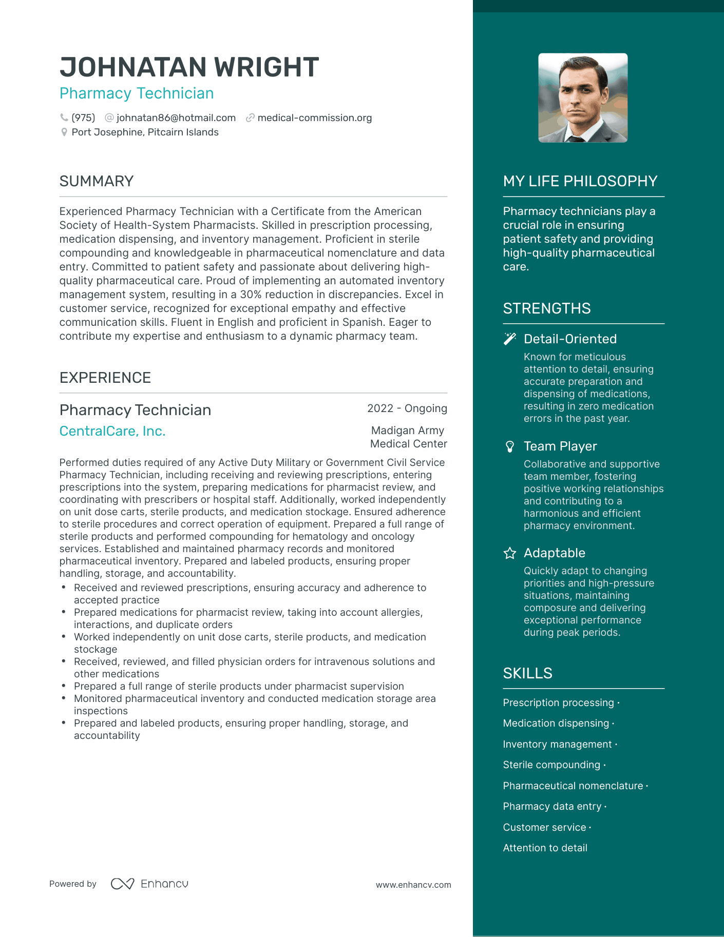 Pharmacy Technician resume example