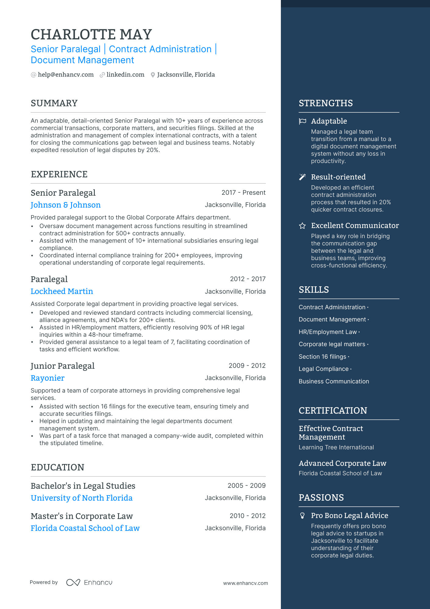 Senior Paralegal resume example
