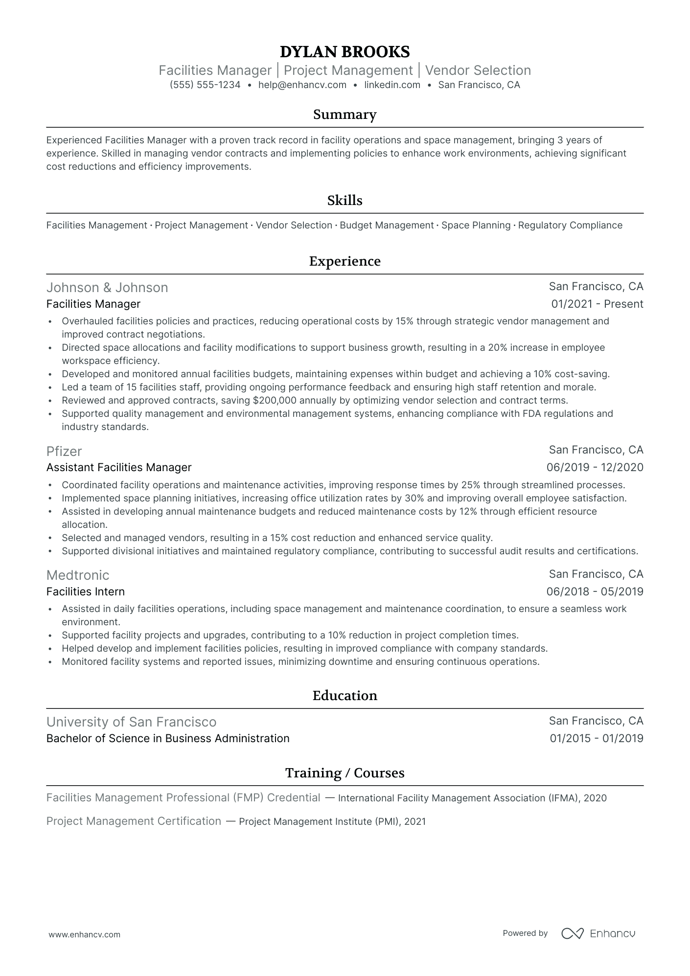 Facilities Safety Manager resume example