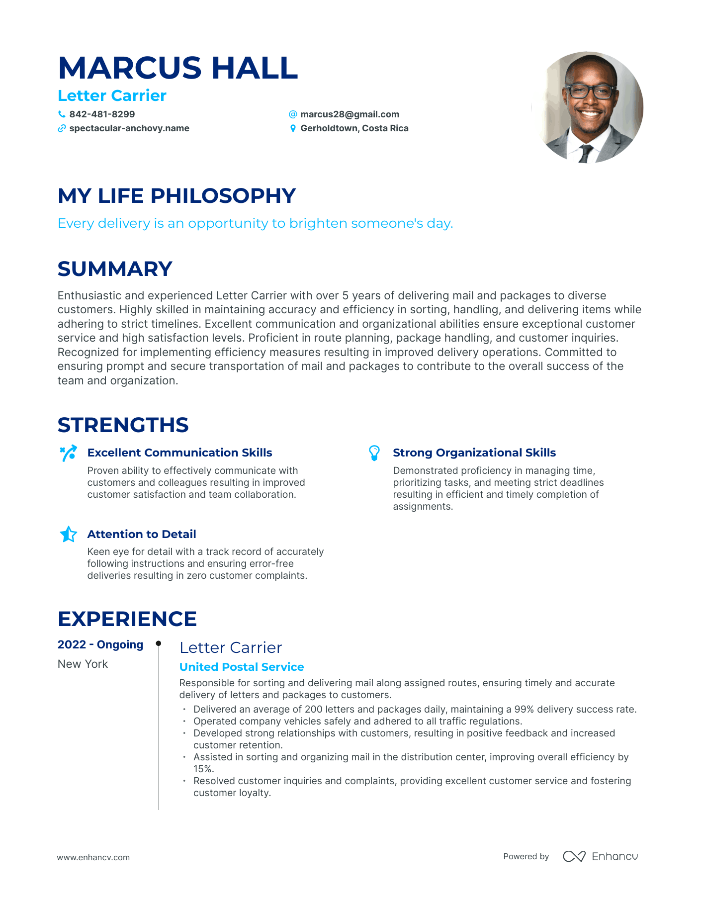 Creative Letter Carrier Resume Example