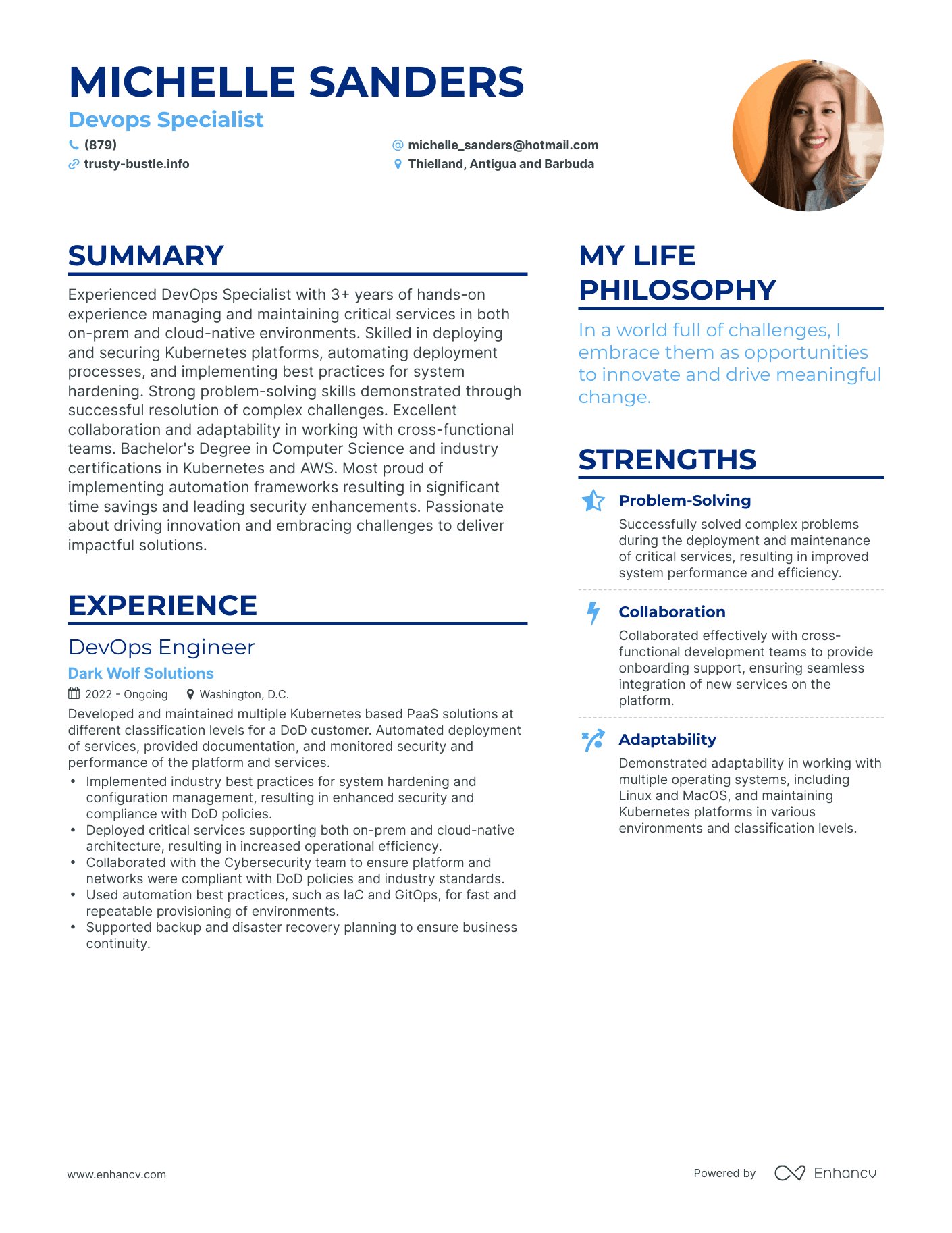 Devops Specialist resume example