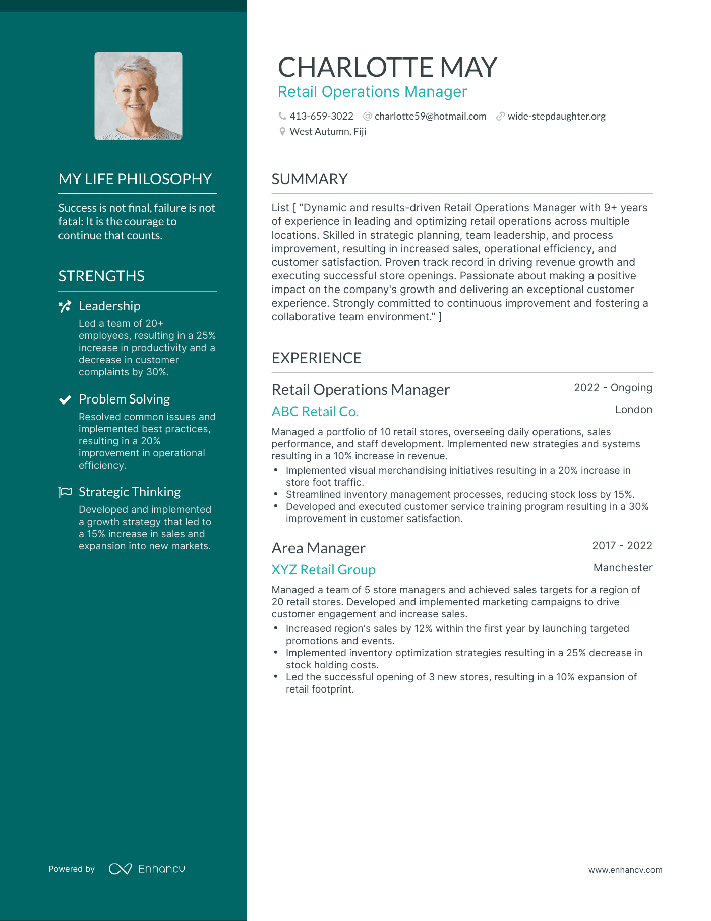 Creative Retail Operations Manager Resume Example